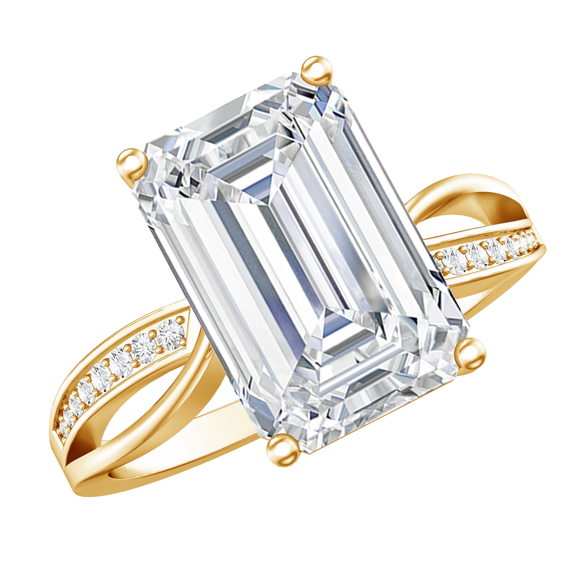 Rosec Jewels-Huge 5 Carat Emerald Cut Lab Grown Diamond Infinity Band Engagement Ring with IGI Certificate
