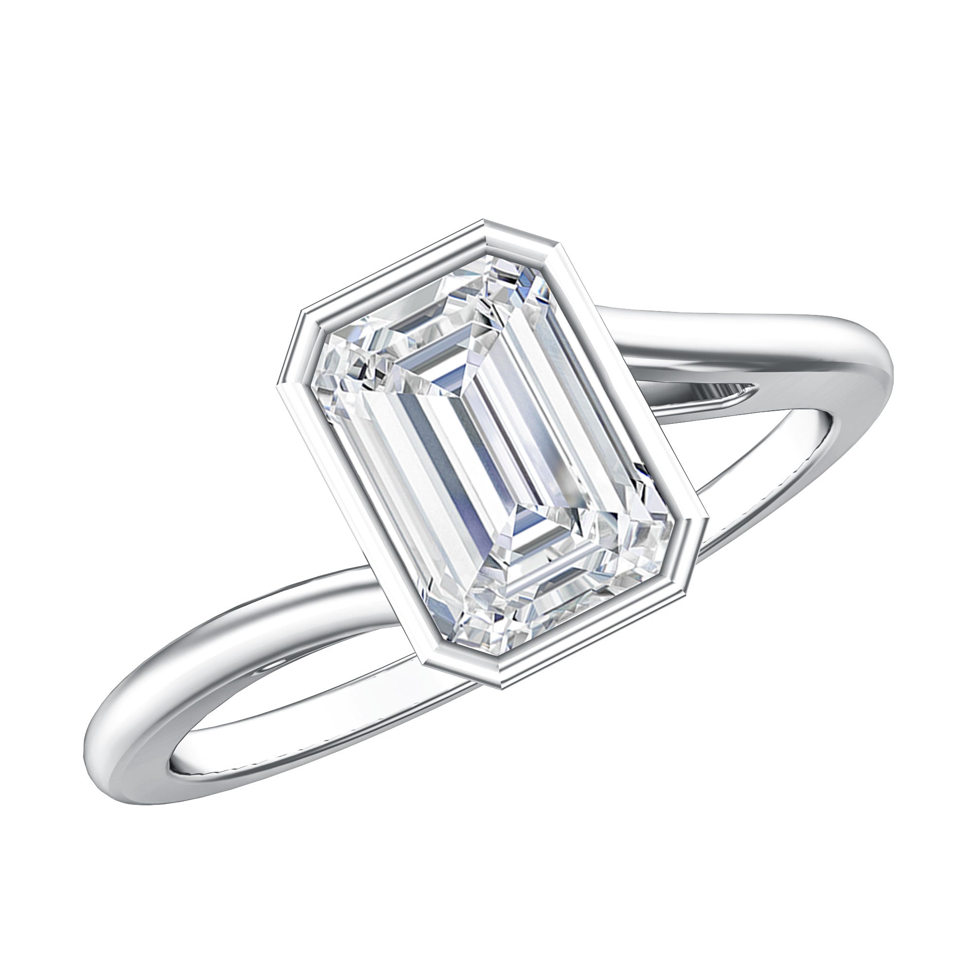 Rosec Jewels-Solitaire 2 Carat Lab Grown Emerald Cut Diamond Bypass Engagement Ring IGI Certified