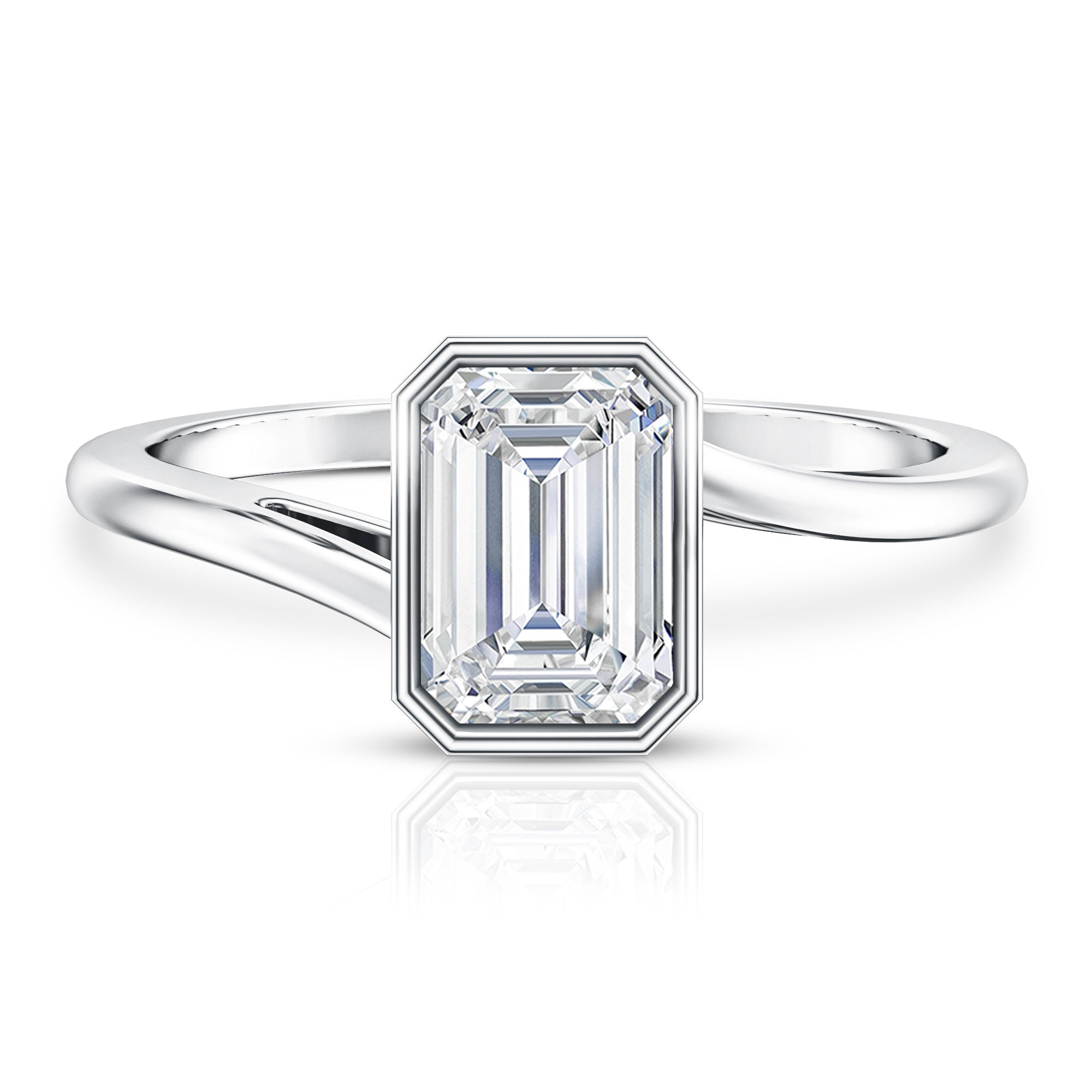 Rosec Jewels-Solitaire 2 Carat Lab Grown Emerald Cut Diamond Bypass Engagement Ring IGI Certified