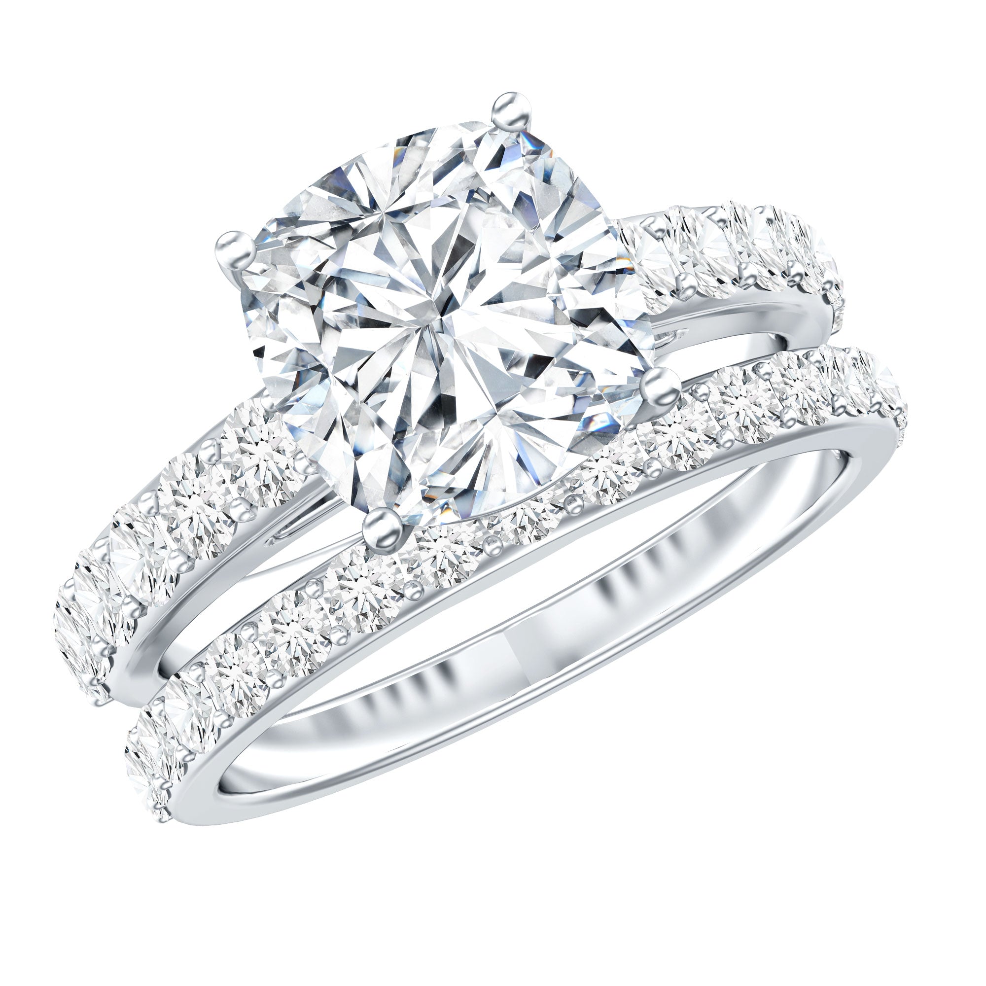 Cushion Cut 2 Carat Lab Grown Diamond Bridal Ring Set with IGI Certificate Lab - ( E-VS1 ) - Rosec Jewels