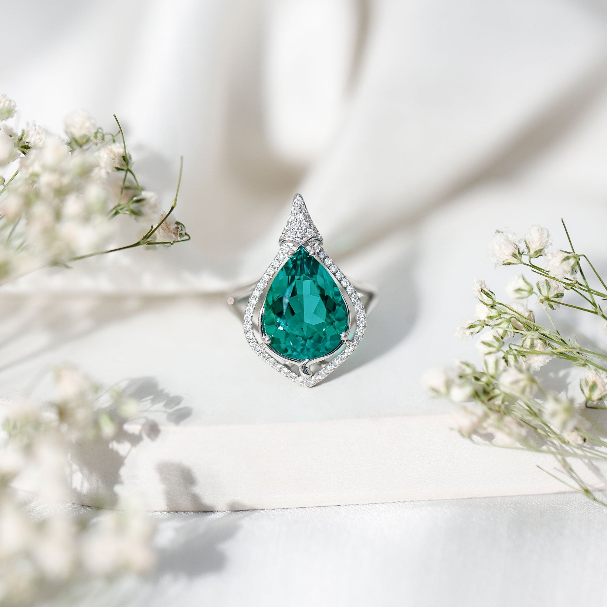 Rosec Jewels-Vintage Inspired 2.5 Carat Lab Grown Emerald and Diamond Statement Engagement Ring