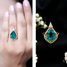 Rosec Jewels-Vintage Inspired 2.5 Carat Lab Grown Emerald and Diamond Statement Engagement Ring