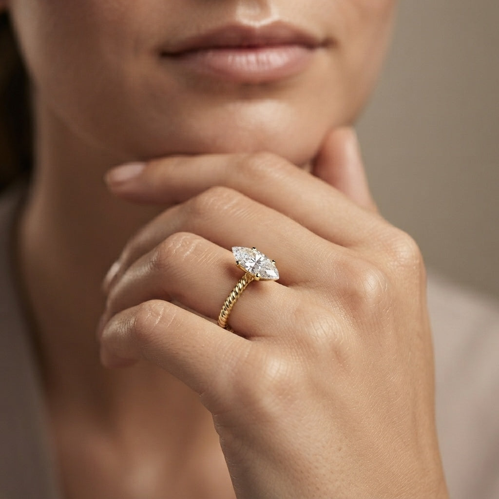 3 Carat Lab Grown Diamond Marquise Engagement Ring IGI Certified Lab - ( E-VS1 ) - Rosec Jewels