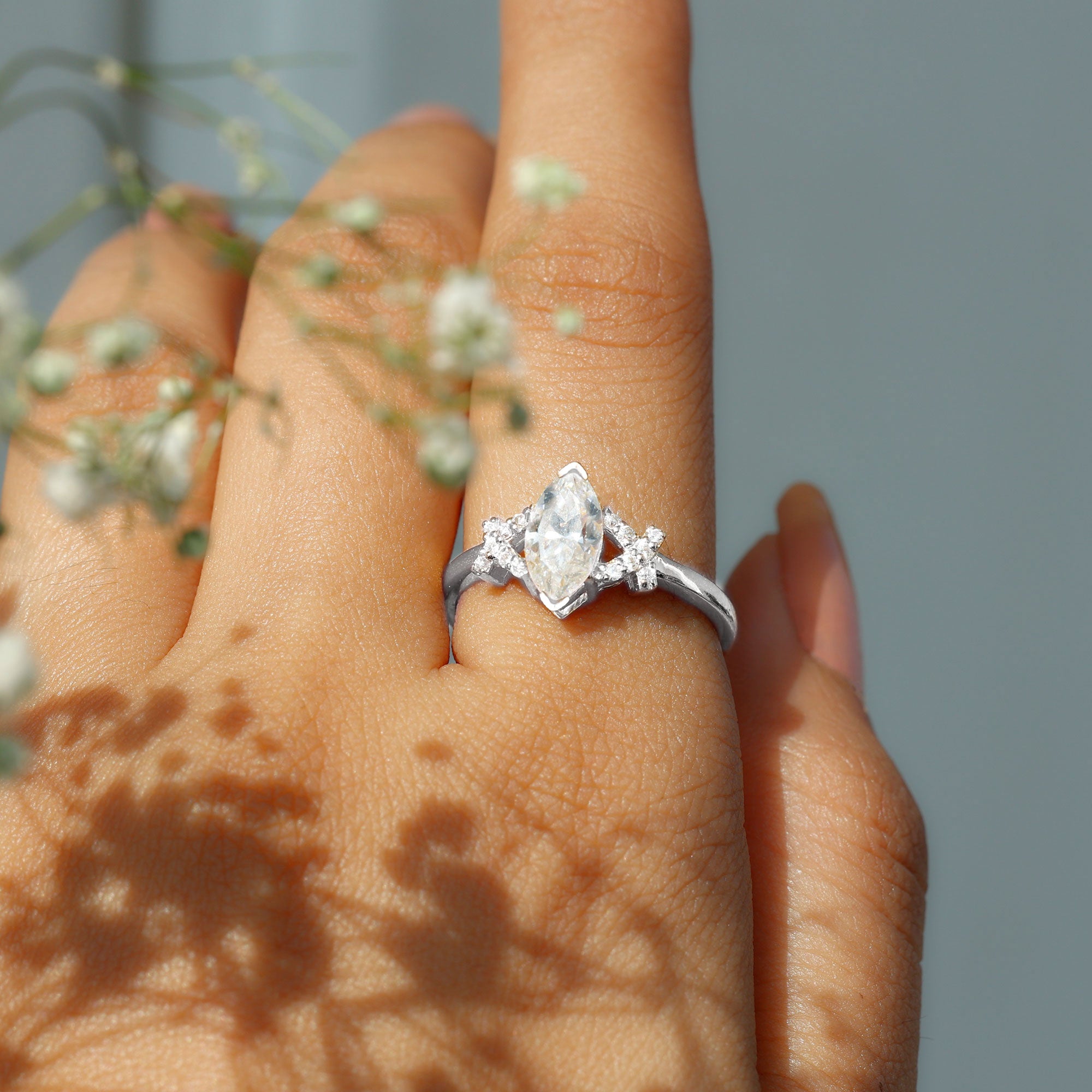 Rosec Jewels-IGI Certified 1 Carat Lab Grown Diamond Marquise Engagement Ring with Split Shank