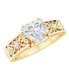 IGI Certified 1 Carat Lab Diamond Heart Engagement Ring with Antique Inspired Filigree Detail Lab - ( E-VS1 ) - Rosec Jewels