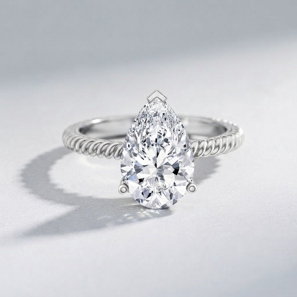 IGI Certified 3 Carat Lab Grown Diamond Pear Solitaire Engagement Ring Lab - ( E-VS1 ) - Rosec Jewels