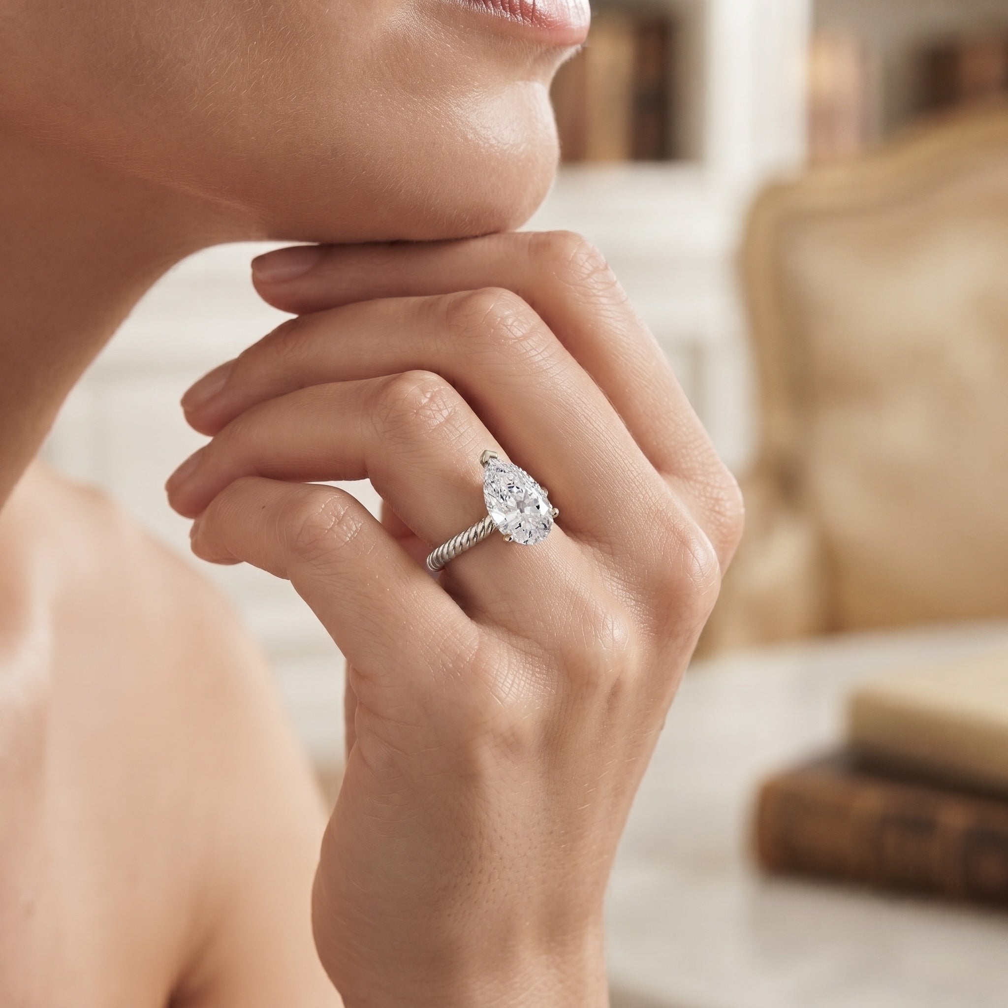 IGI Certified 3 Carat Lab Grown Diamond Pear Solitaire Engagement Ring Lab - ( E-VS1 ) - Rosec Jewels