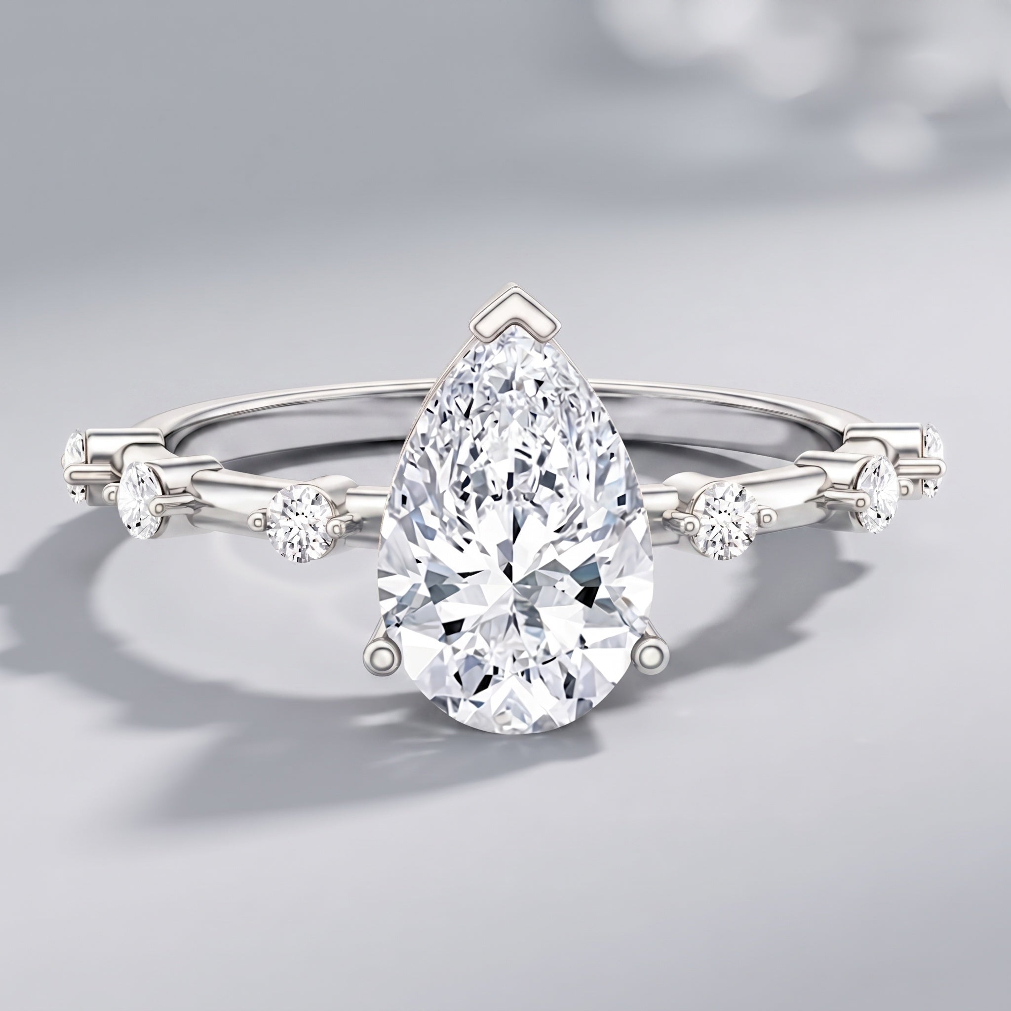 IGI Certified Lab Grown 2 Carat Diamond Teardrop Engagement Ring with Spaced Accent Lab - ( E-VS1 ) - Rosec Jewels