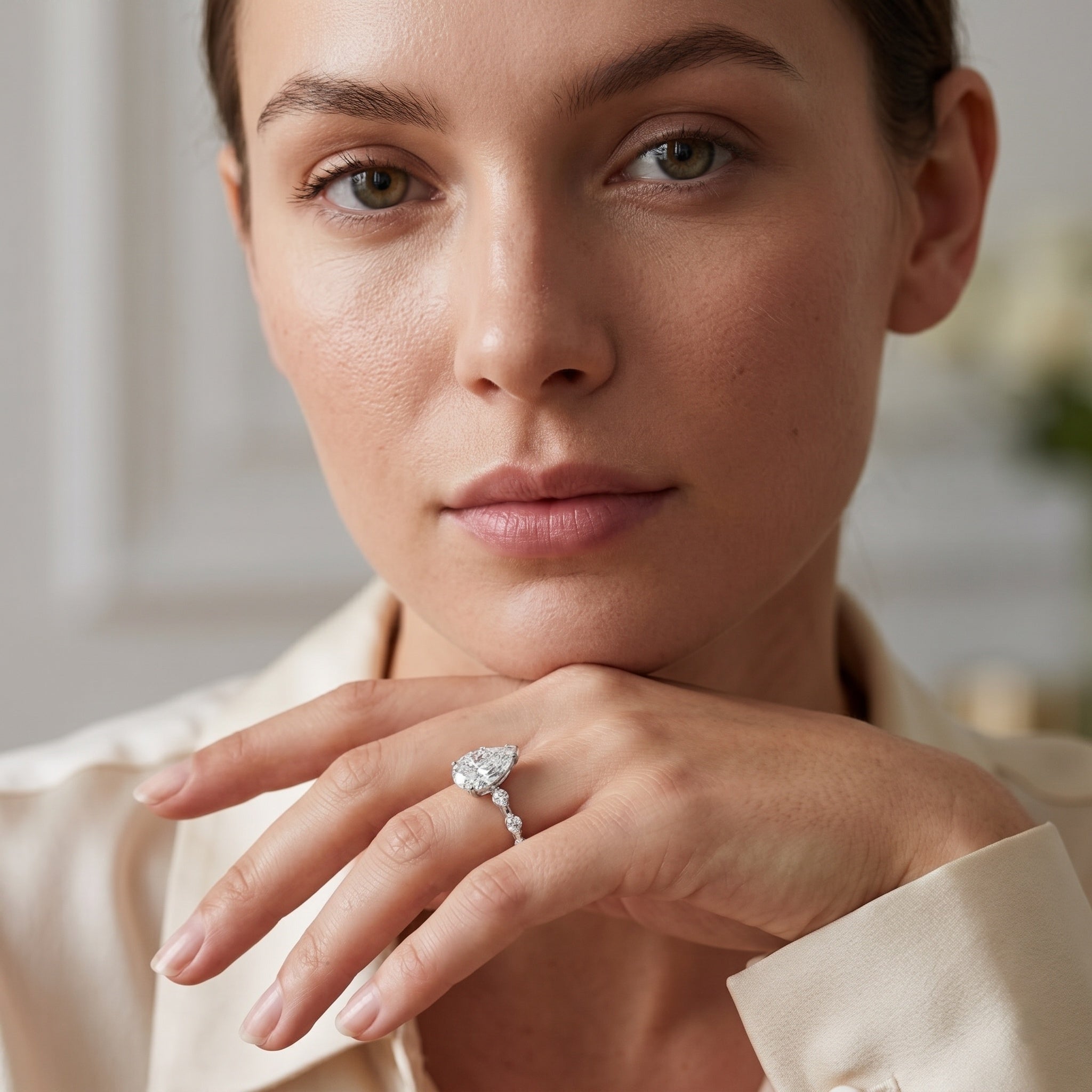 IGI Certified Lab Grown 2 Carat Diamond Teardrop Engagement Ring with Spaced Accent Lab - ( E-VS1 ) - Rosec Jewels