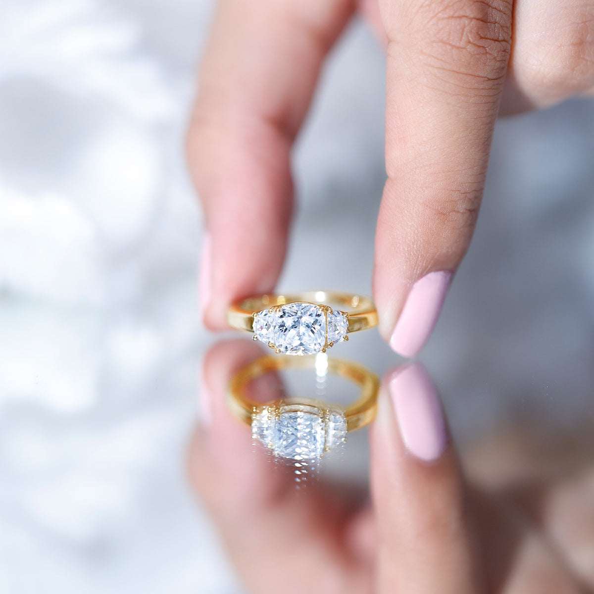 Rosec Jewels-IGI Authenticated 2 Carat Cushion Cut Lab Grown Diamond Three Stone Ring