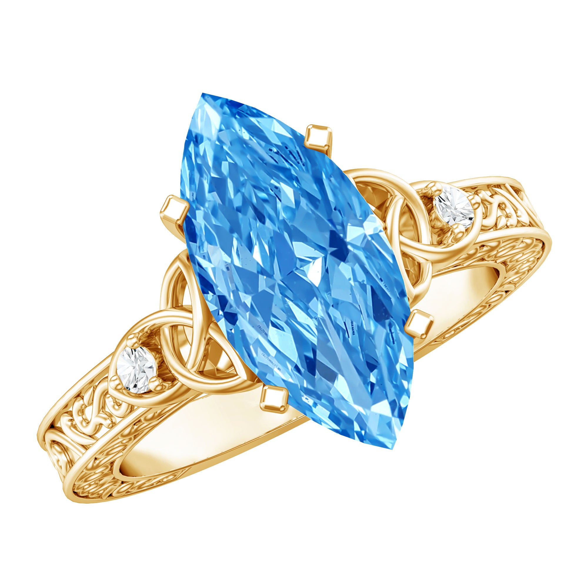 Rosec Jewels-IGI Certified Vintage Celtic Engagement Ring with 3 Carat Marquise Lab Grown Blue Diamond