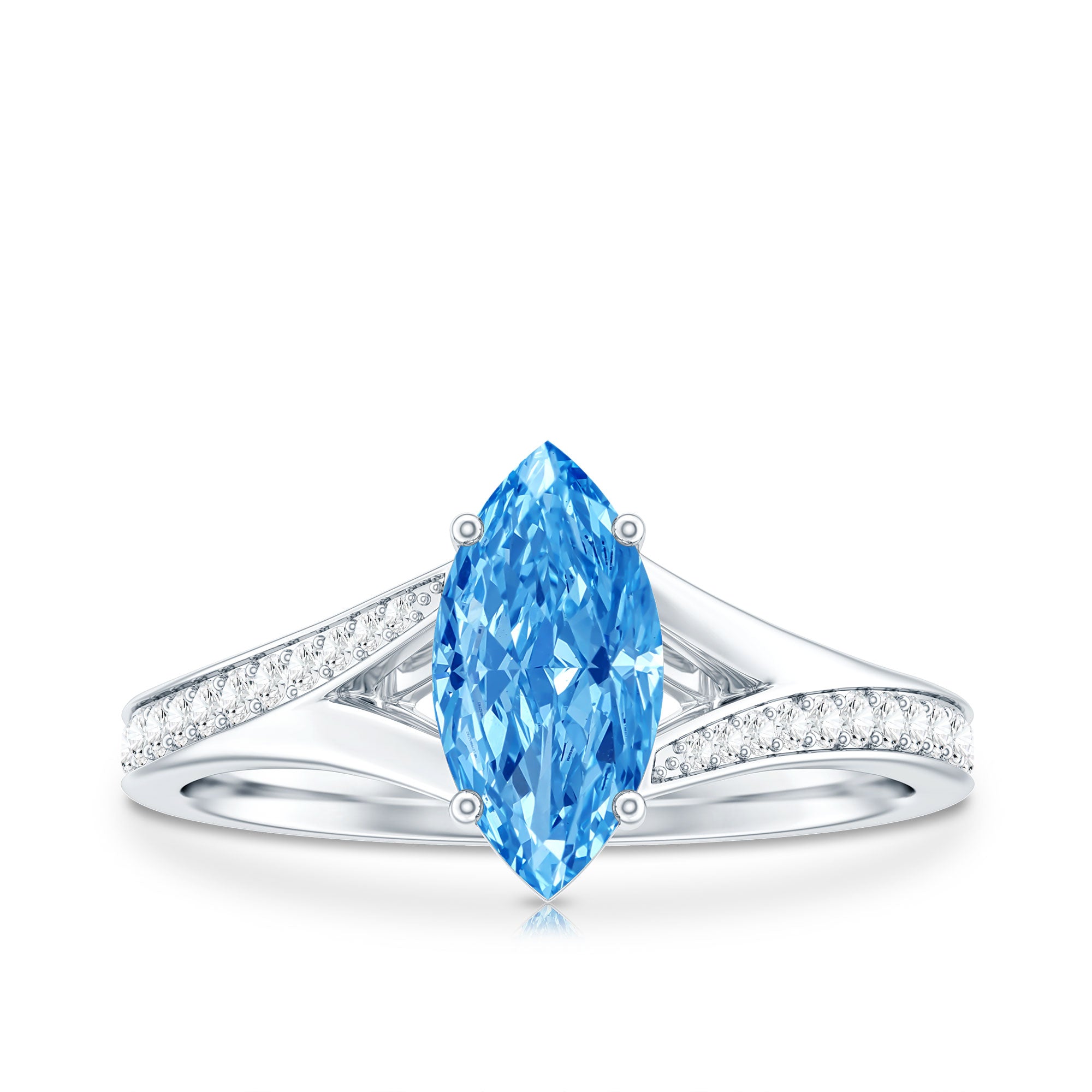 Rosec Jewels-Marquise Cut IGI Certified 1 Carat Lab Grown Blue Diamond Engagement Ring with Split Shank
