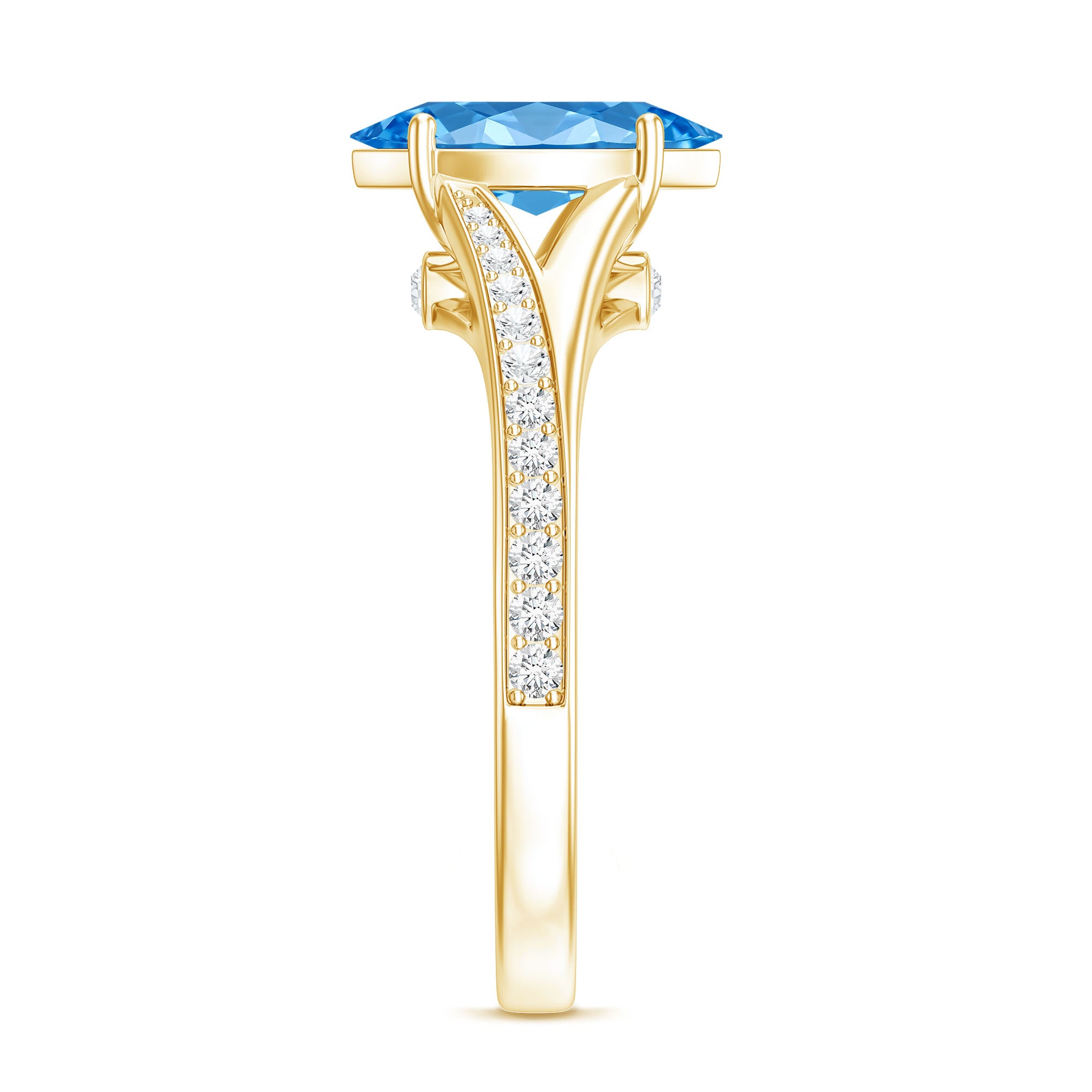 Rosec Jewels-Marquise Cut IGI Certified 1 Carat Lab Grown Blue Diamond Engagement Ring with Split Shank