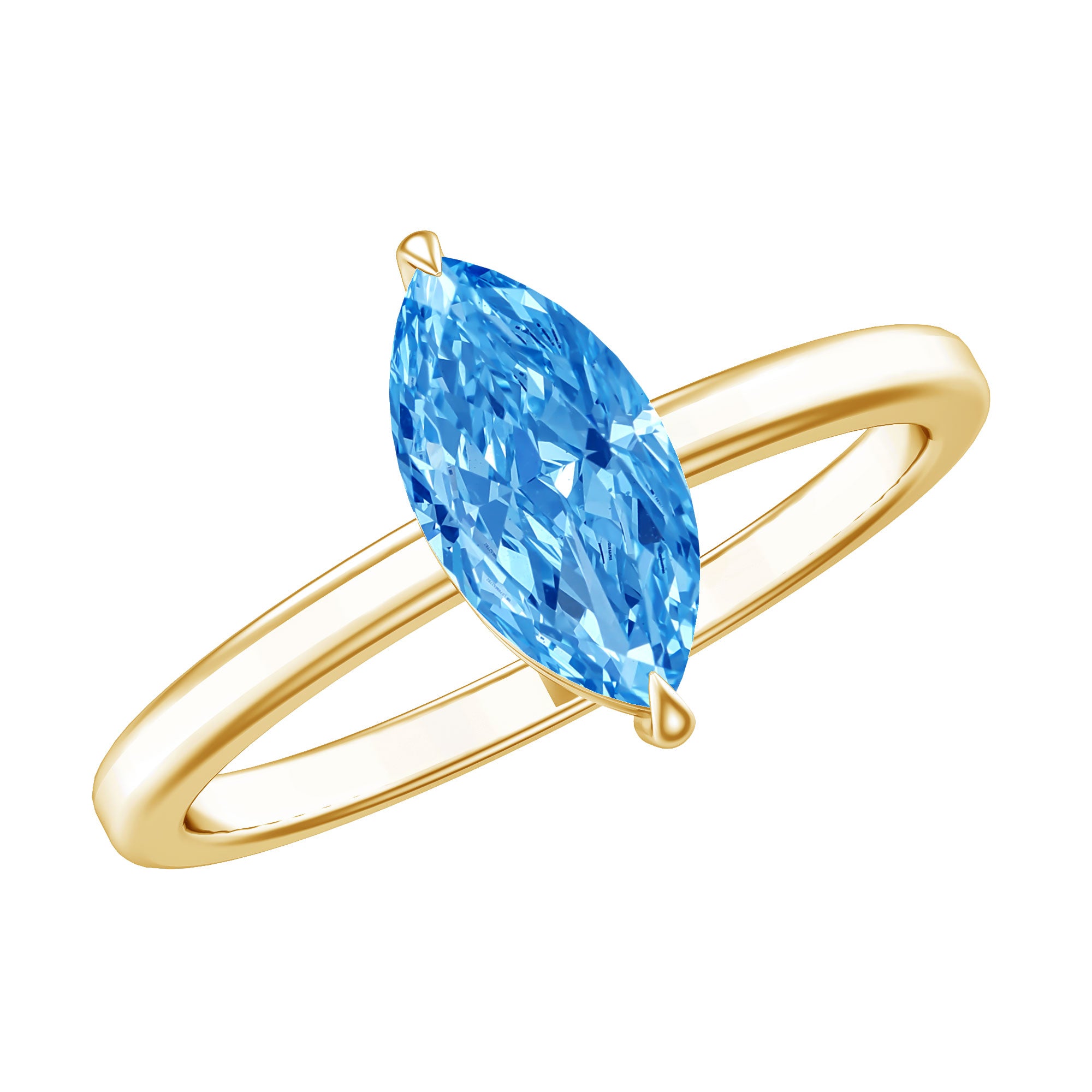 Rosec Jewels-Solitaire 1 Carat Marquise Cut Lab Grown Blue Diamond Engagement Ring with IGI Certificate