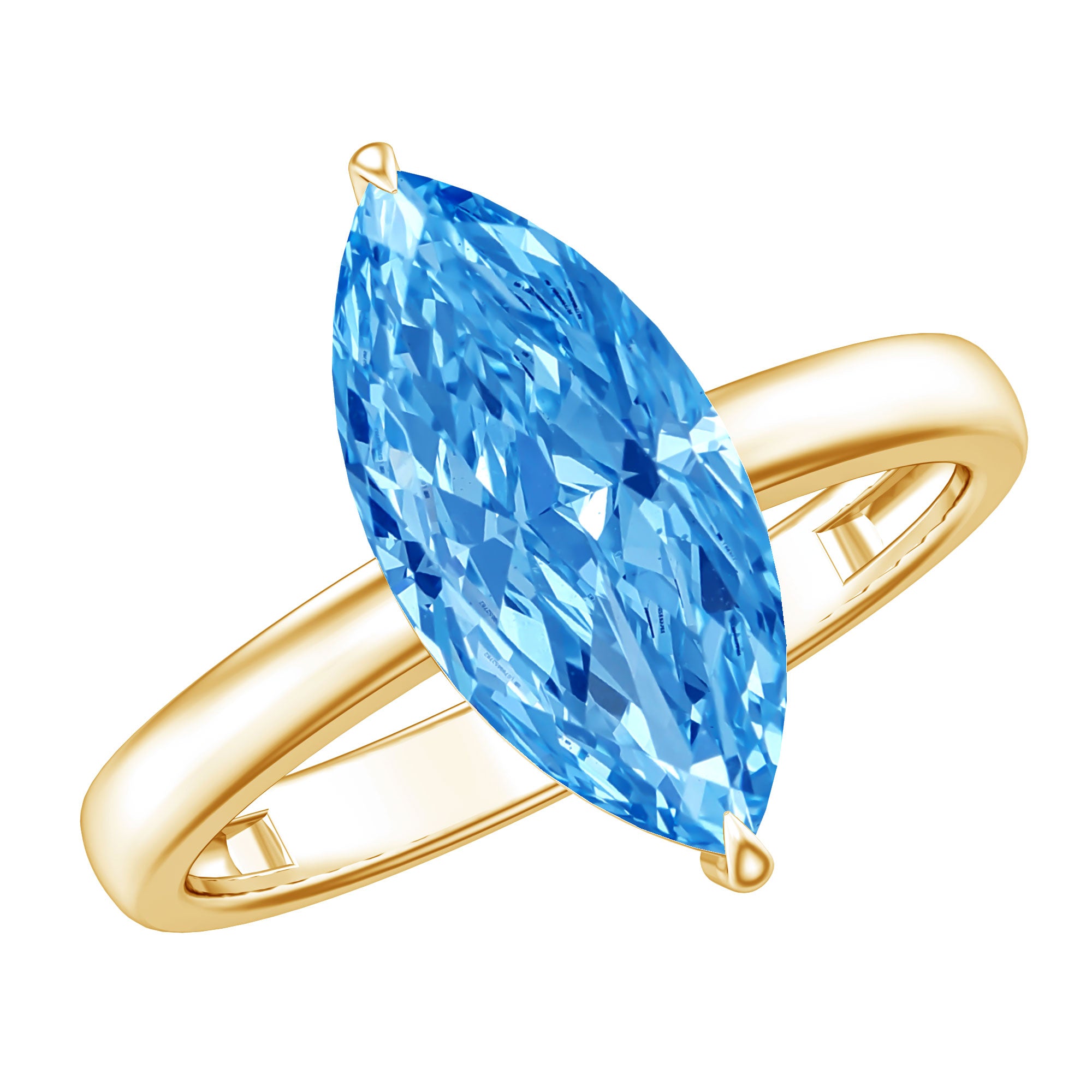 Solitaire 3 Carat Marquise Cut Lab Grown Blue Diamond Engagement Ring IGI Certified Vivid Blue - VS1 - Rosec Jewels