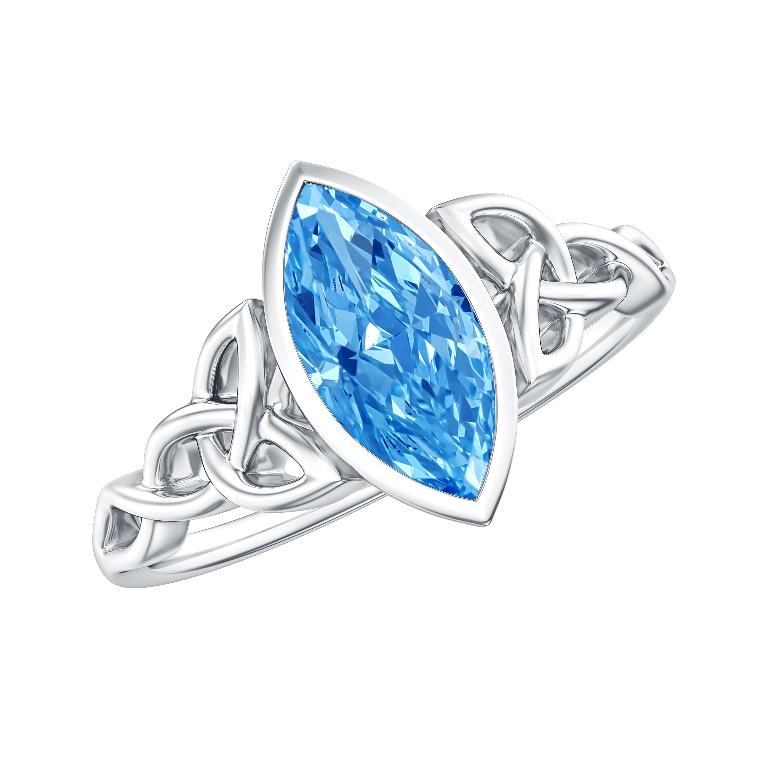 Rosec Jewels-1 Carat Marquise Cut Lab Blue Diamond Celtic Engagement Ring IGI Certified