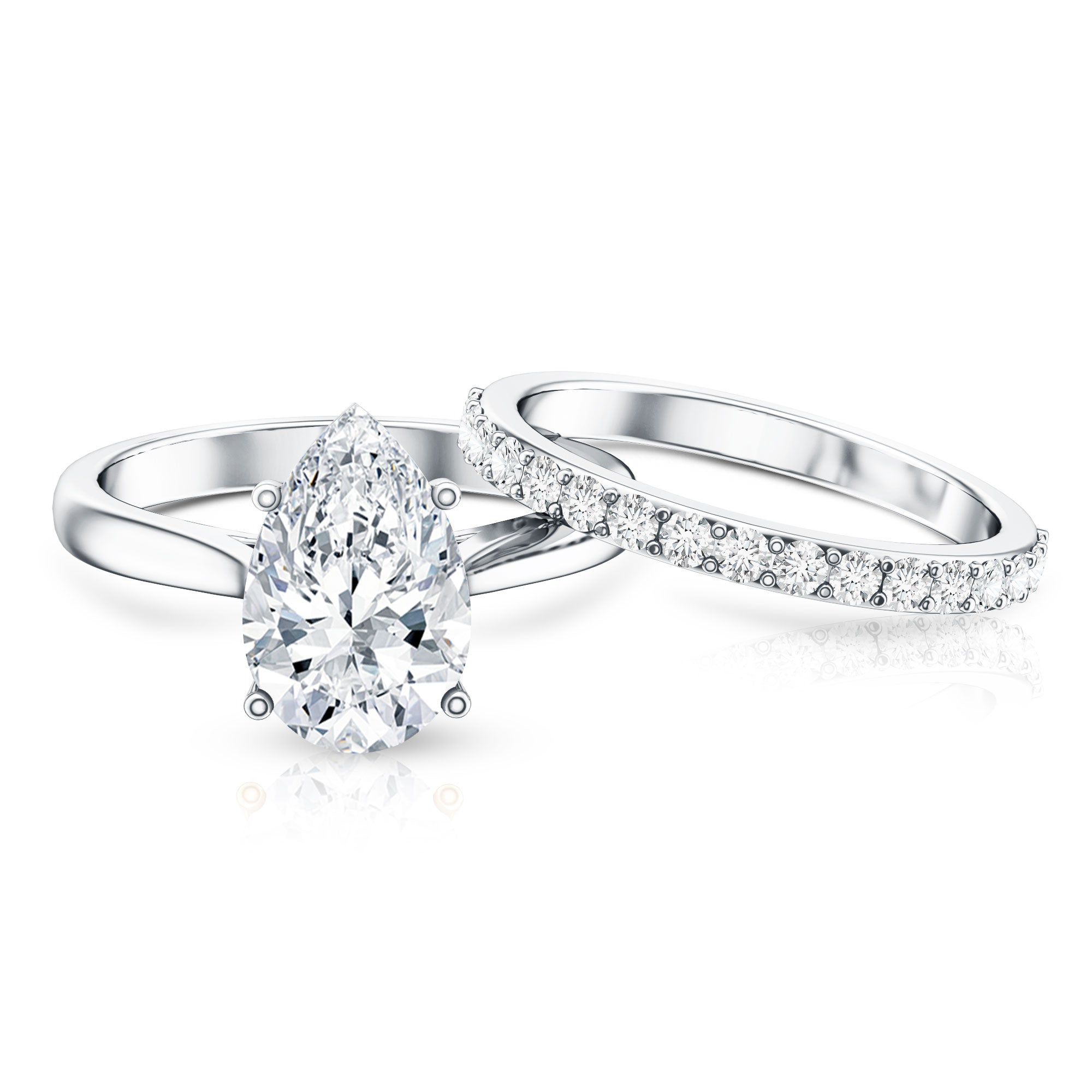 Rosec Jewels-IGI Certified 3 Carat Lab Grown Diamond Pear Cut Engagement Ring Set