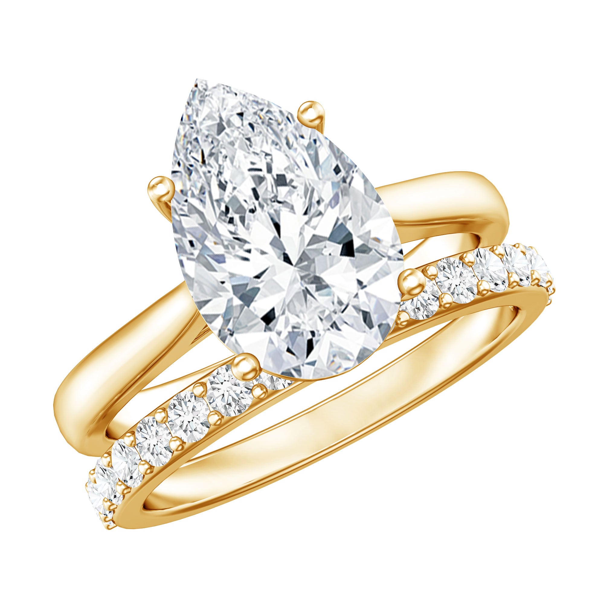 Rosec Jewels-IGI Certified 3 Carat Lab Grown Diamond Pear Cut Engagement Ring Set