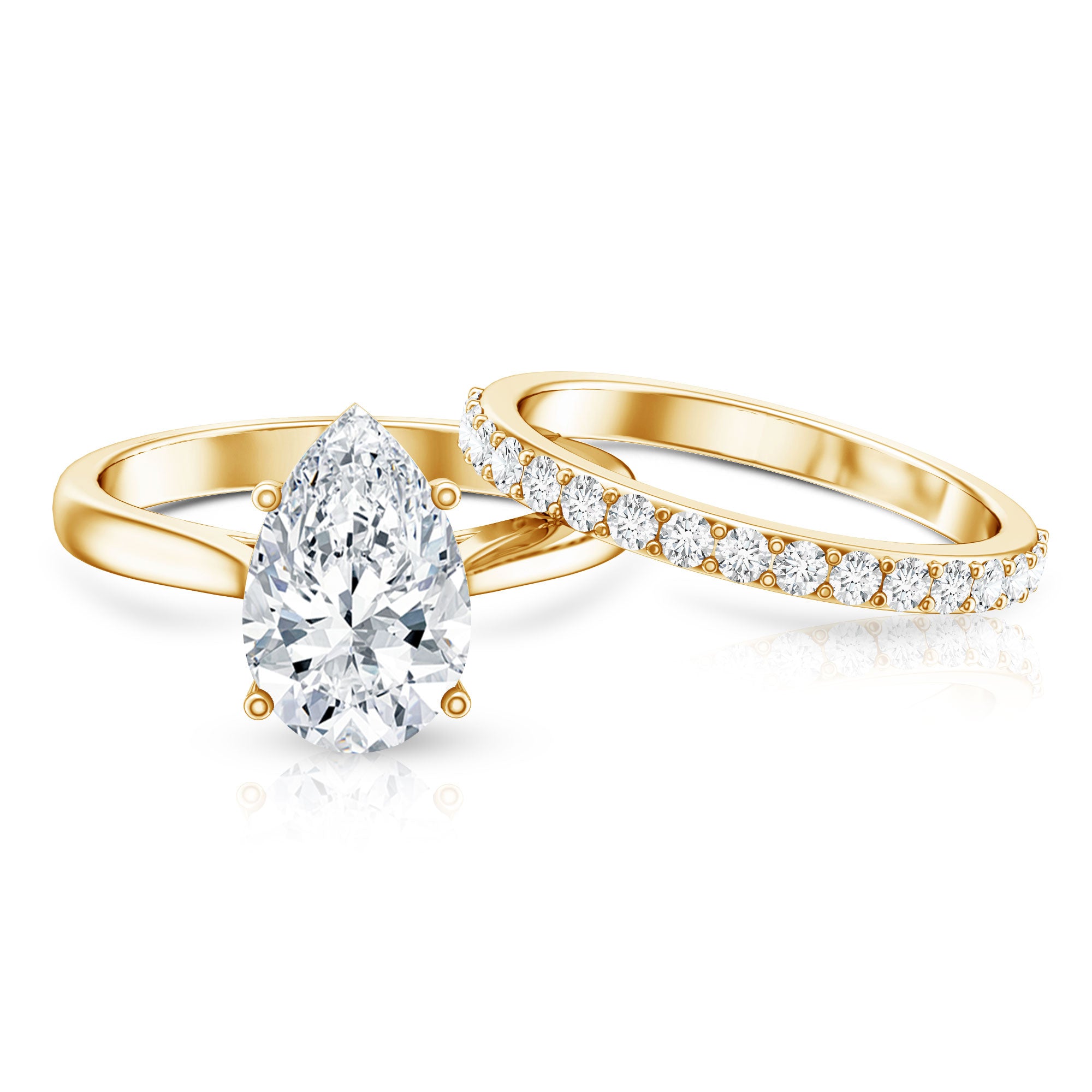 Rosec Jewels-IGI Certified 3 Carat Lab Grown Diamond Pear Cut Engagement Ring Set