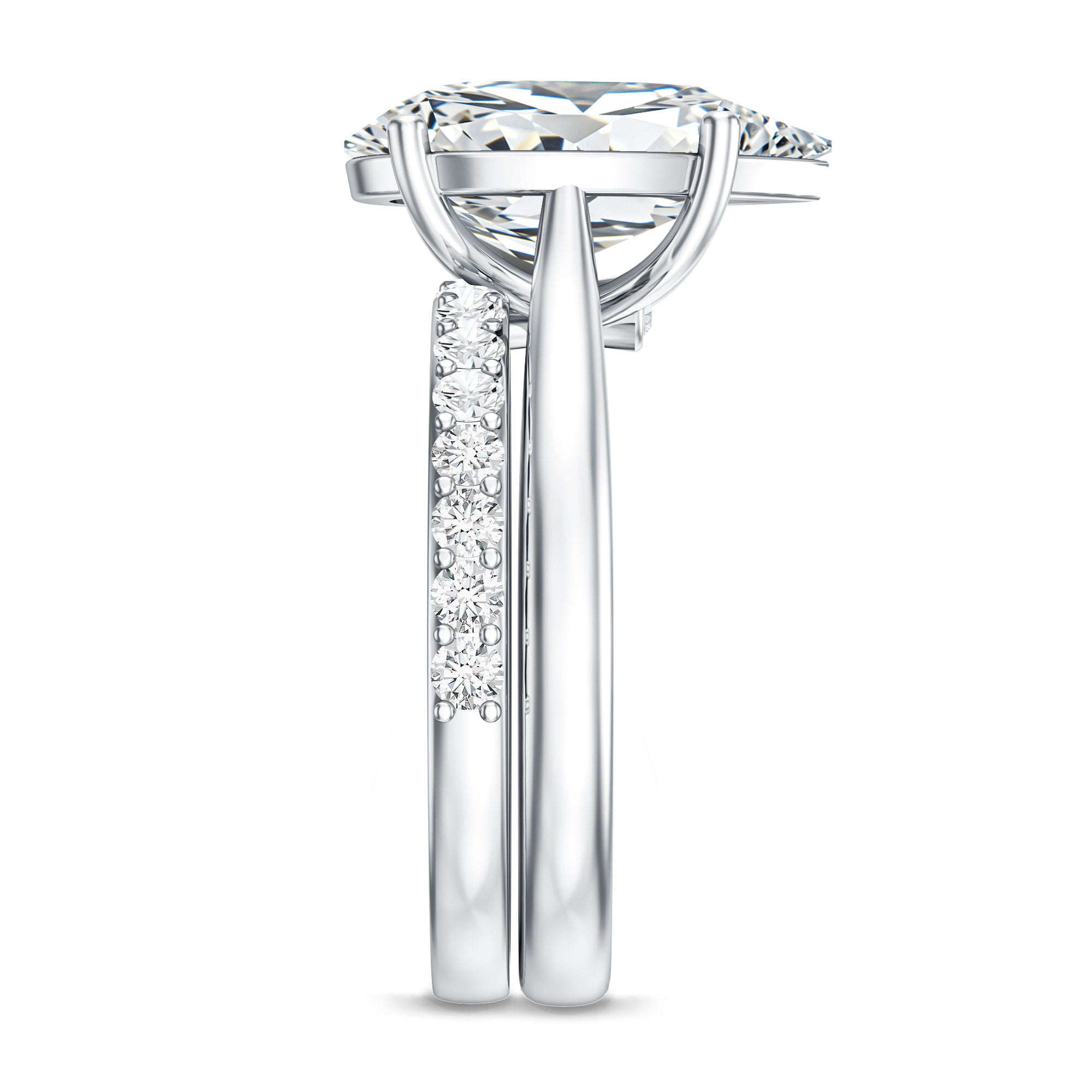 Rosec Jewels-4 Carat Pear Shape Solitaire Wedding Ring Set with IGI Certified Lab Grown Diamond
