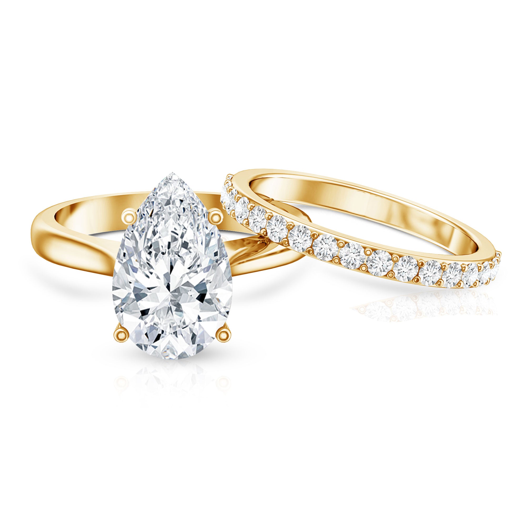 Rosec Jewels-4 Carat Pear Shape Solitaire Wedding Ring Set with IGI Certified Lab Grown Diamond