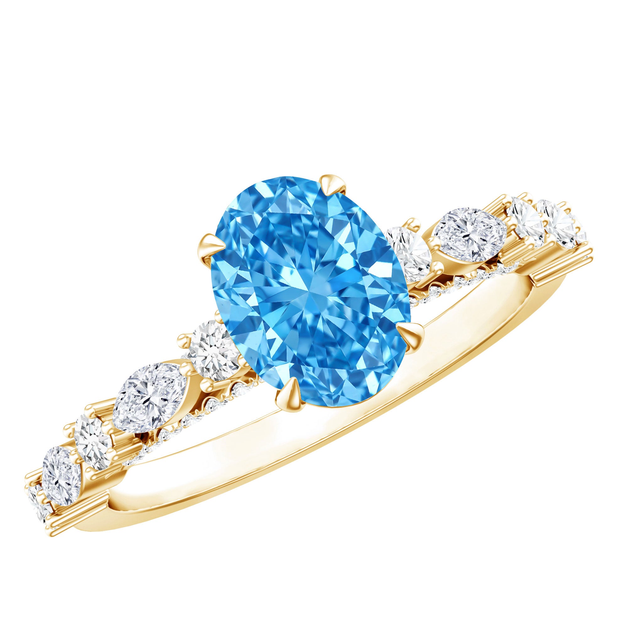 Rosec Jewels-1 Carat Oval Shaped Lab Created Blue Diamond Engagement Ring IGI Certified