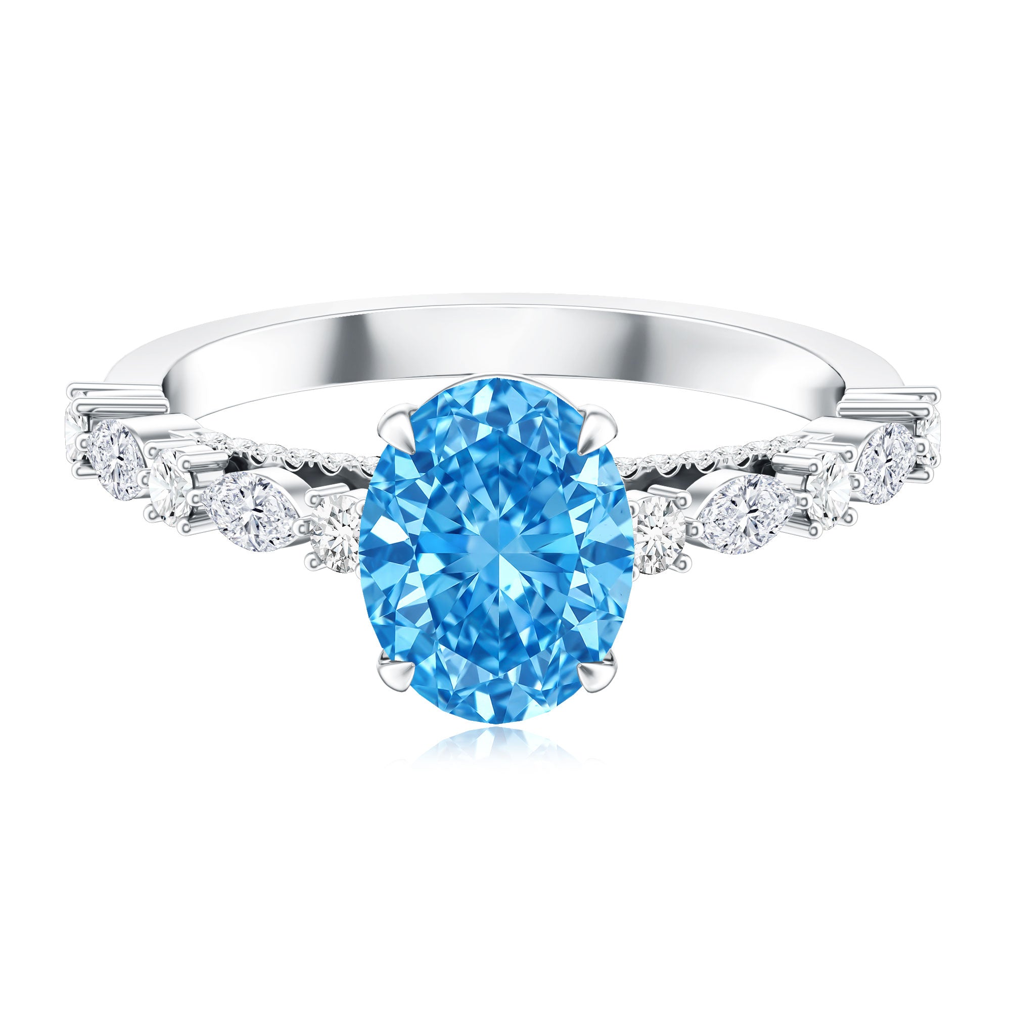 Rosec Jewels-2 Carat Lab Grown Blue Diamond Oblong Engagement Ring with IGI Certificate
