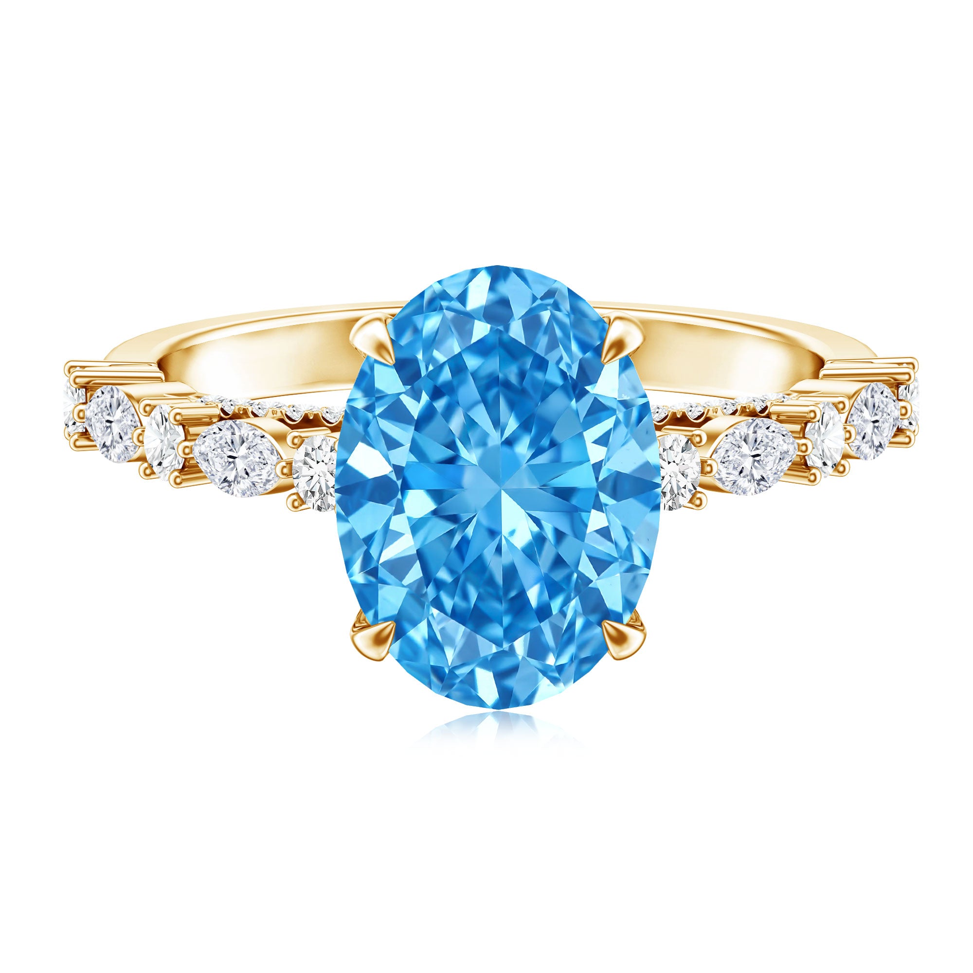 Rosec Jewels-IGI Certified 3 Carat Lab Grown Oval Blue Diamond Big Engagement Ring with Side Stones