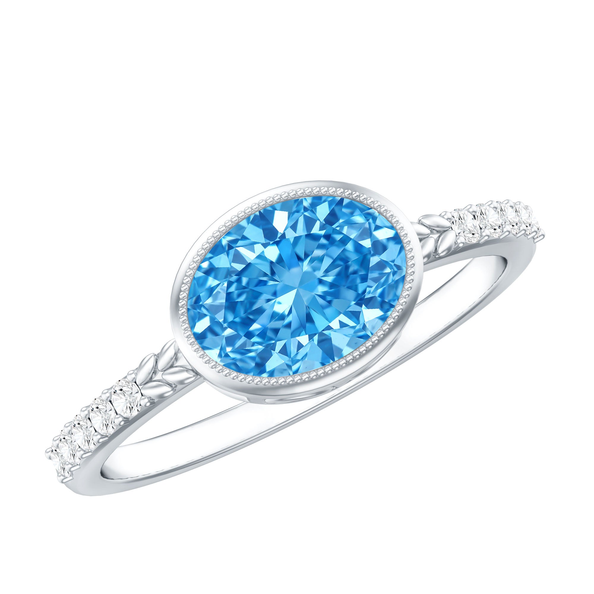 Rosec Jewels-1 Carat Oval Lab Grown Blue Diamond East West Engagement Ring IGI Certified