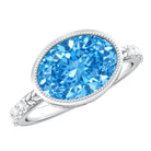 Rosec Jewels-IGI Certified 3 Carat Oval Lab Grown Blue Diamond East West Engagement Ring