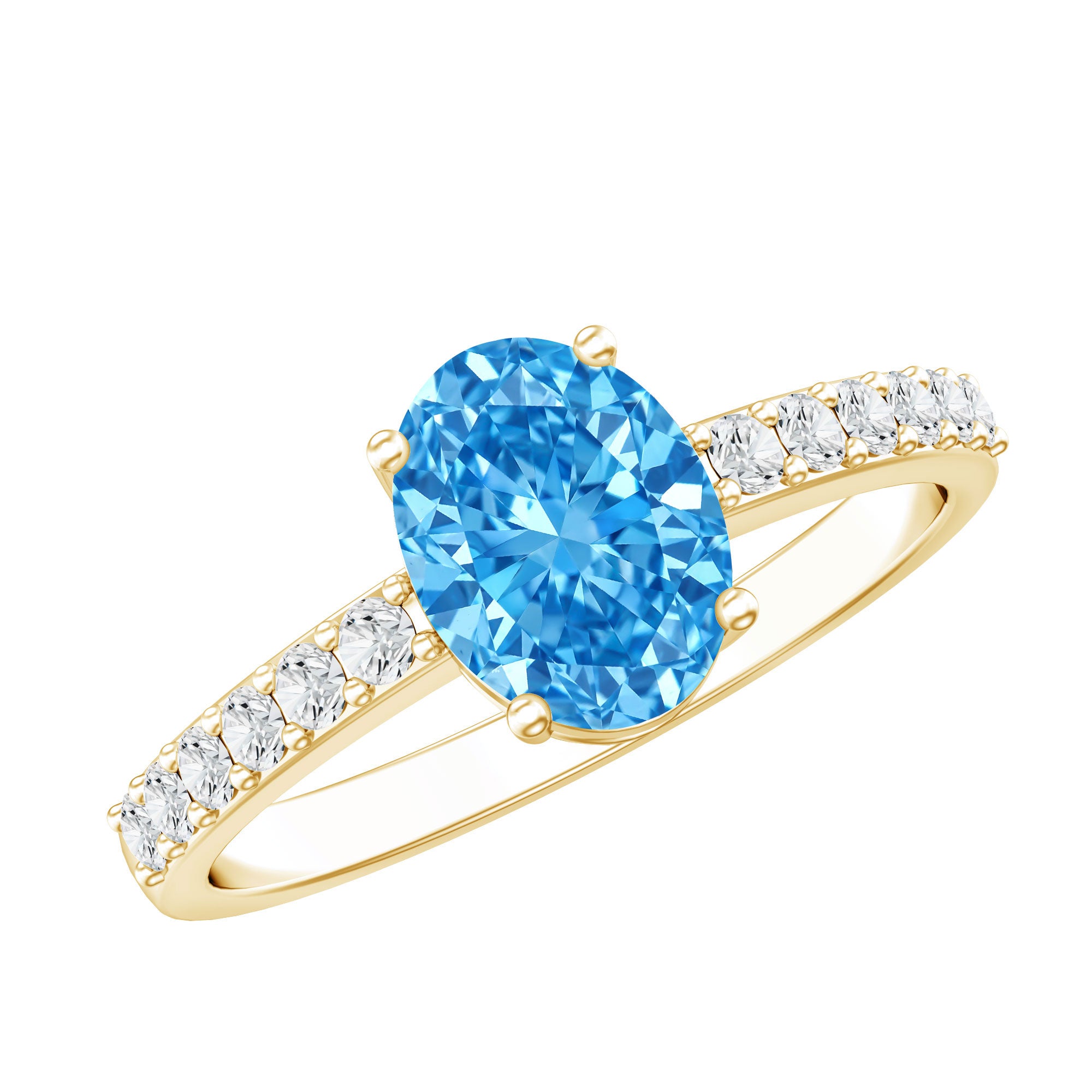 Rosec Jewels-IGI Certified 1 Carat Lab Blue Diamond Oval Engagement Ring with Side Stones