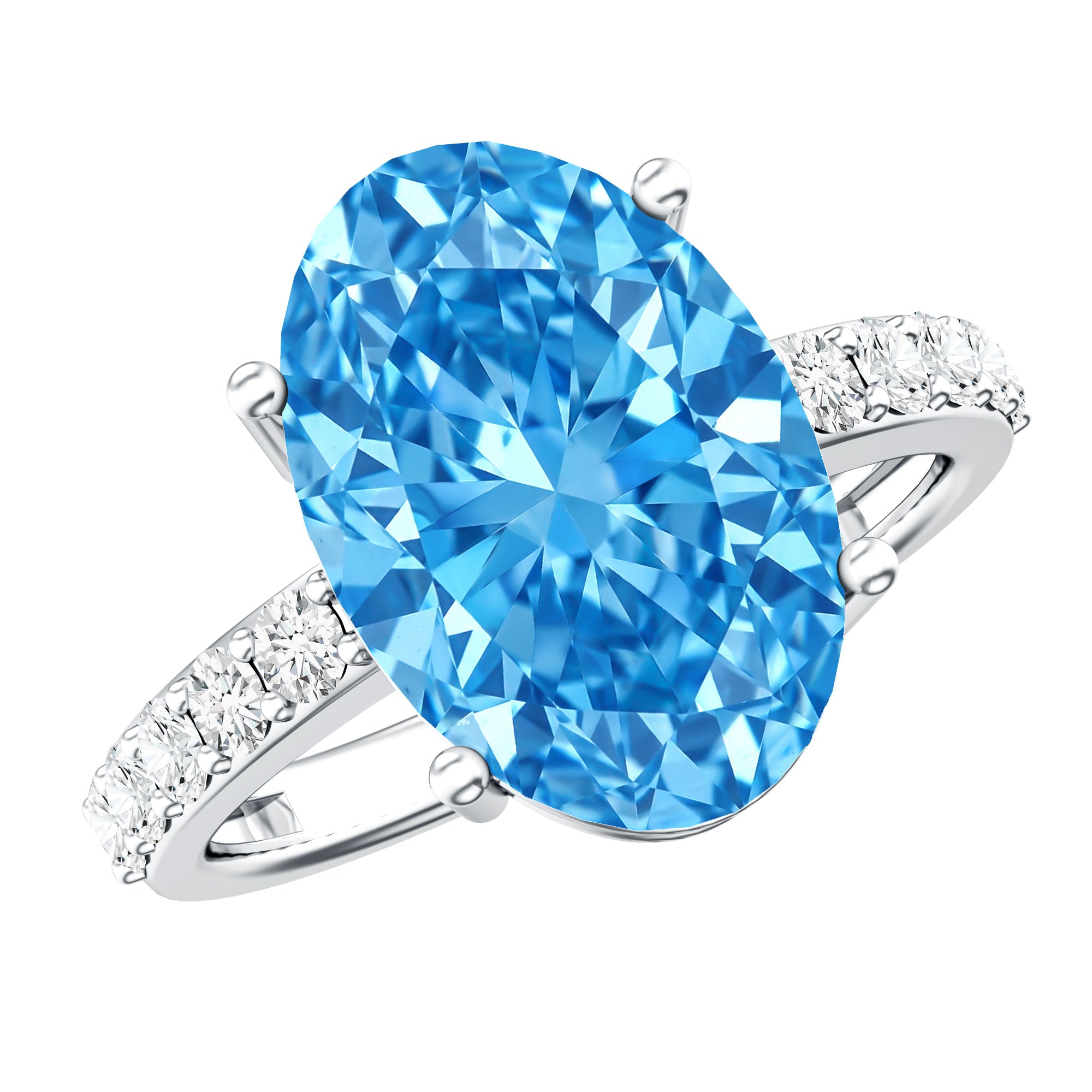 Rosec Jewels-Elongated Oval Lab Grown Blue Diamond 5 Carat Engagement Ring IGI Certified