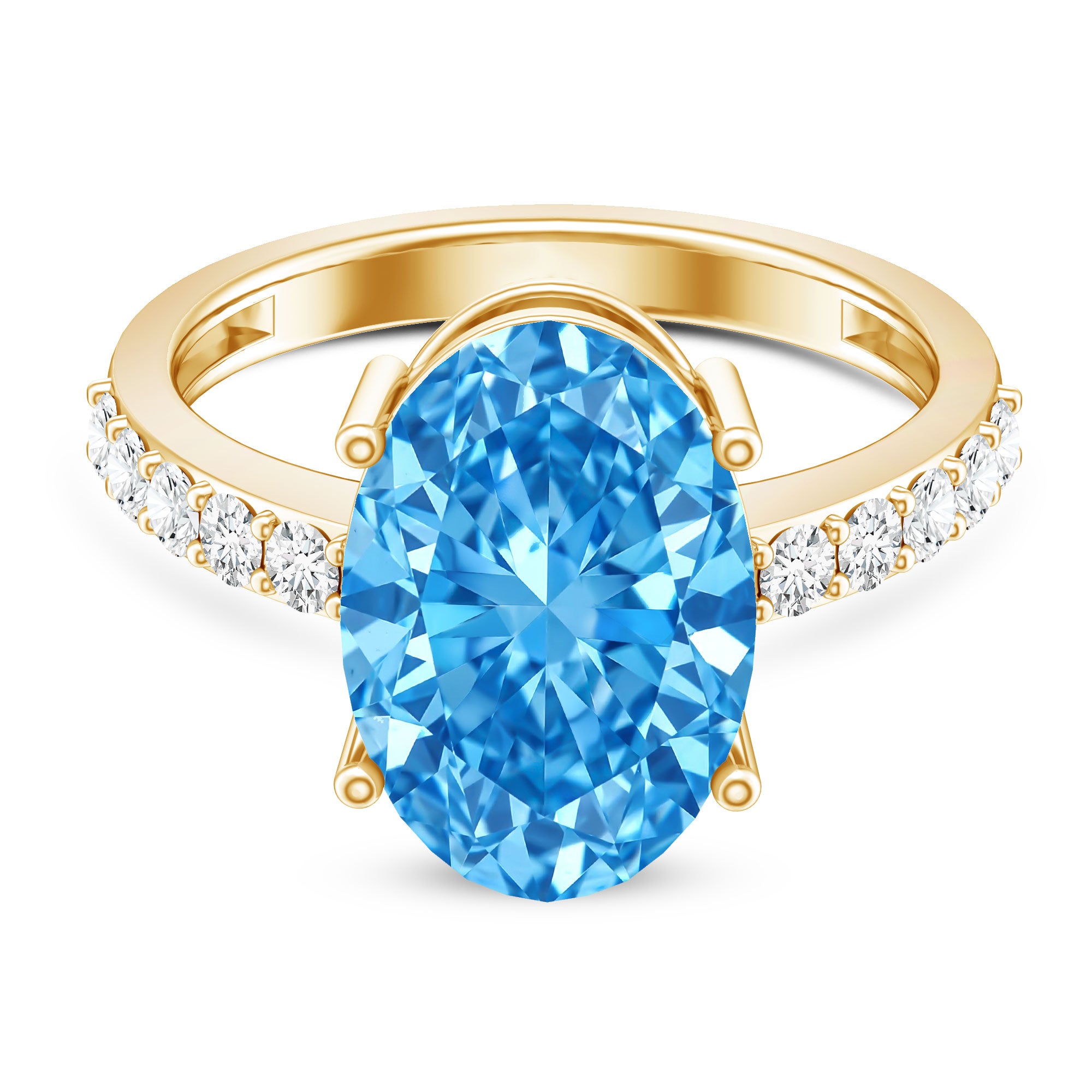 Rosec Jewels-Elongated Oval Lab Grown Blue Diamond 5 Carat Engagement Ring IGI Certified