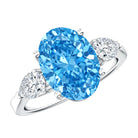 Rosec Jewels-Oval Shape 3 Carat Lab Grown Blue Diamond Three Stone Engagement Ring with IGI Certificate