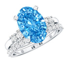 Rosec Jewels-3 Carat Oval Shaped Lab Grown Blue Diamond Wedding Ring Set with IGI Certificate