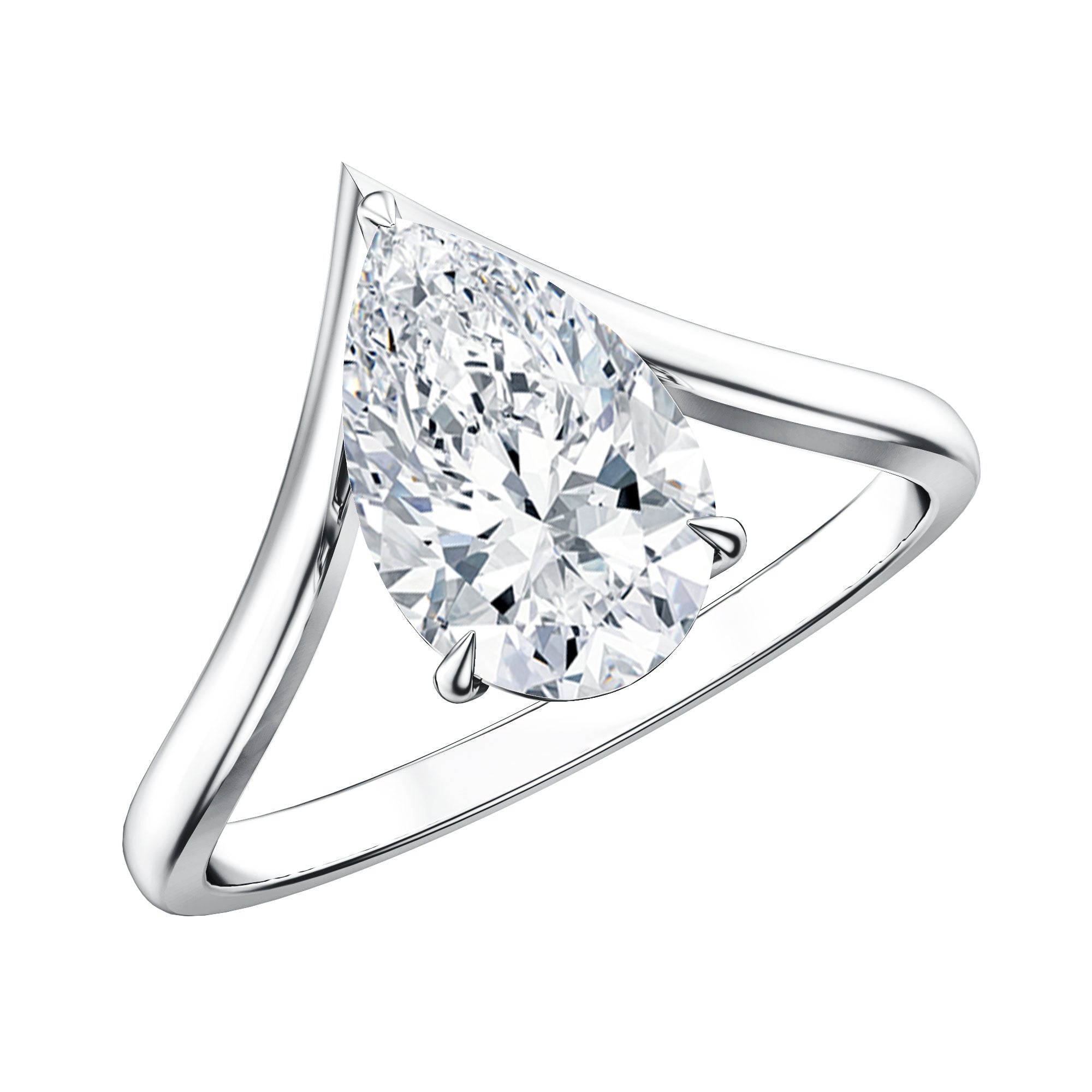 Rosec Jewels-Pear Shape 2 Carat Lab Grown Diamond Chevron Engagement Ring with IGI Certificate