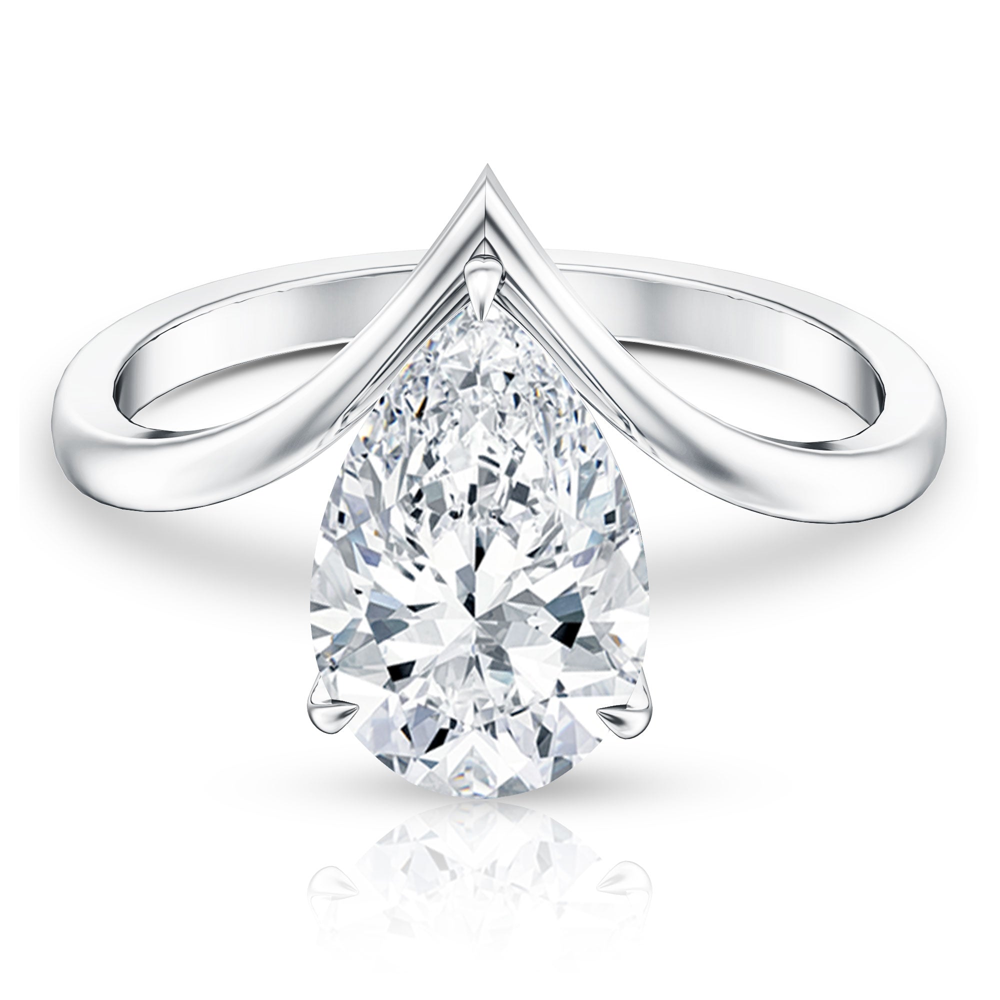 Rosec Jewels-Pear Shape 3 Carat Lab Diamond V Shaped Engagement Ring with IGI Certificate