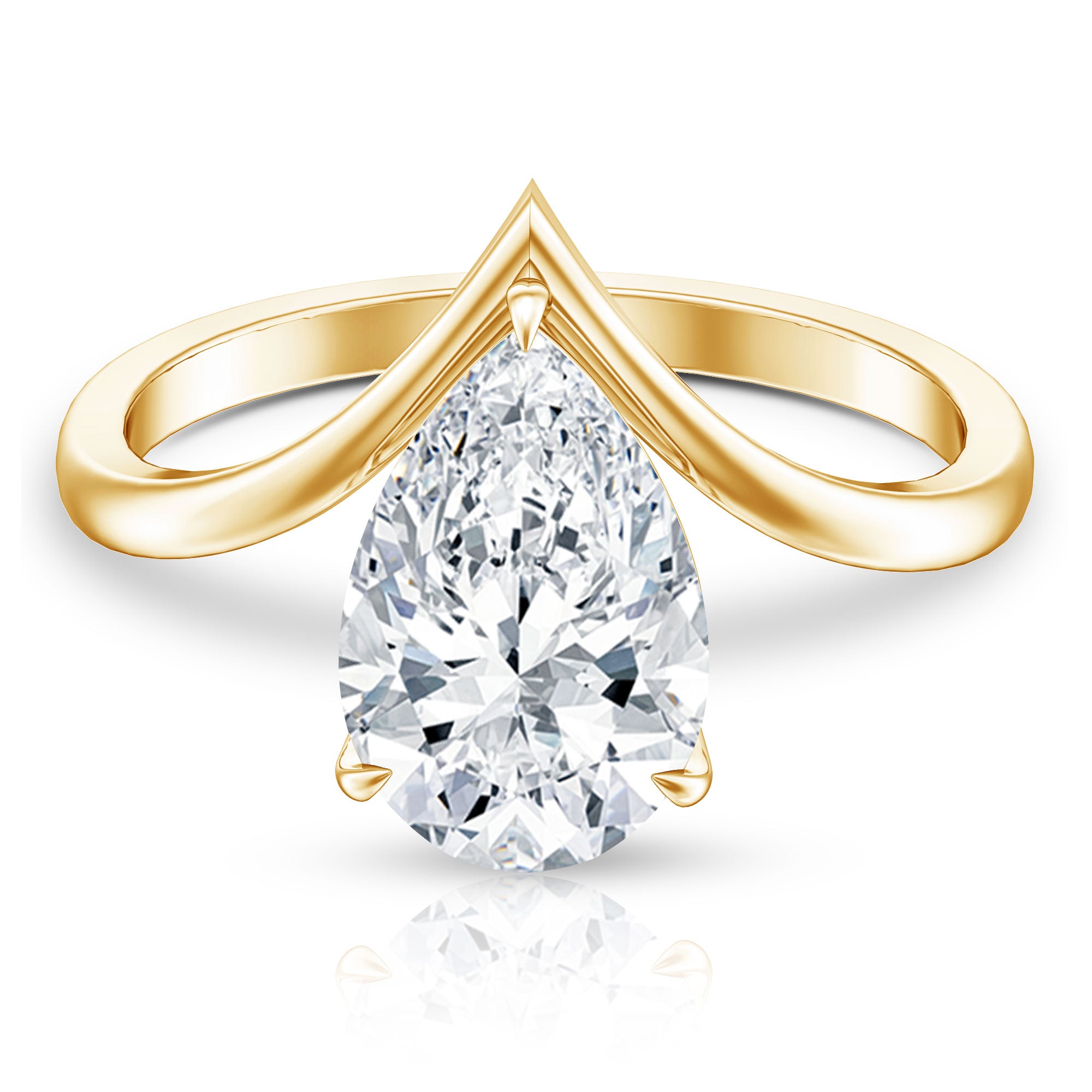 Rosec Jewels-Pear Shape 3 Carat Lab Diamond V Shaped Engagement Ring with IGI Certificate