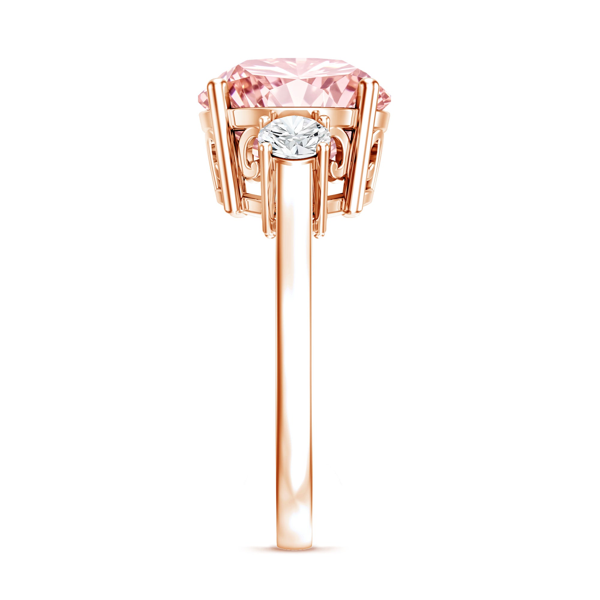 Rosec Jewels-IGI Certified 4 Carat Round Lab Created Pink and White Diamond Trilogy Engagement Ring