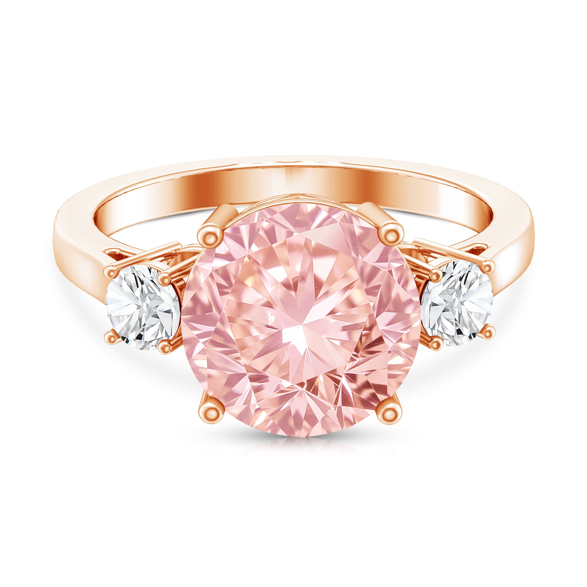 Rosec Jewels-IGI Certified 4 Carat Round Lab Created Pink and White Diamond Trilogy Engagement Ring