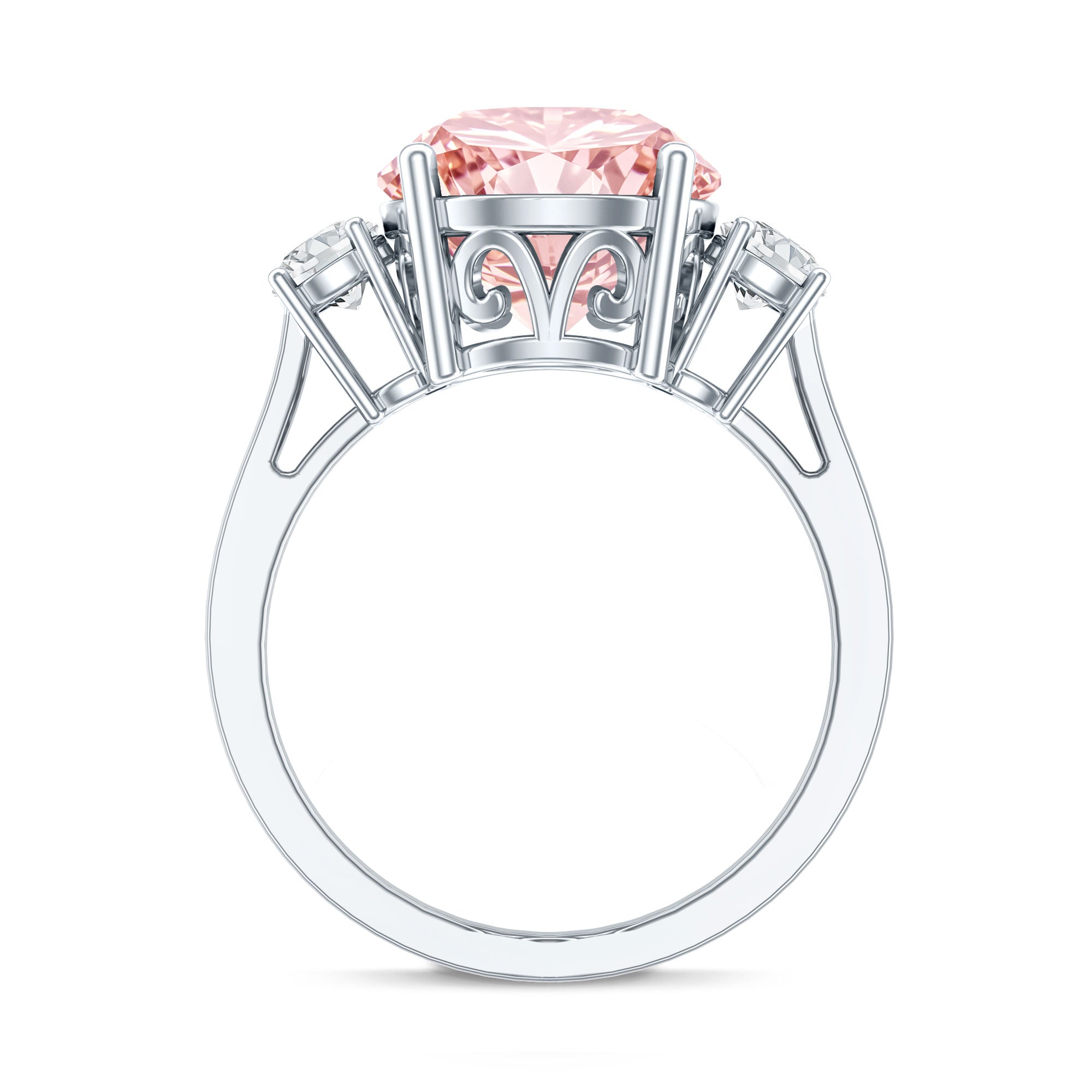 Rosec Jewels-IGI Certified 4 Carat Round Lab Created Pink and White Diamond Trilogy Engagement Ring