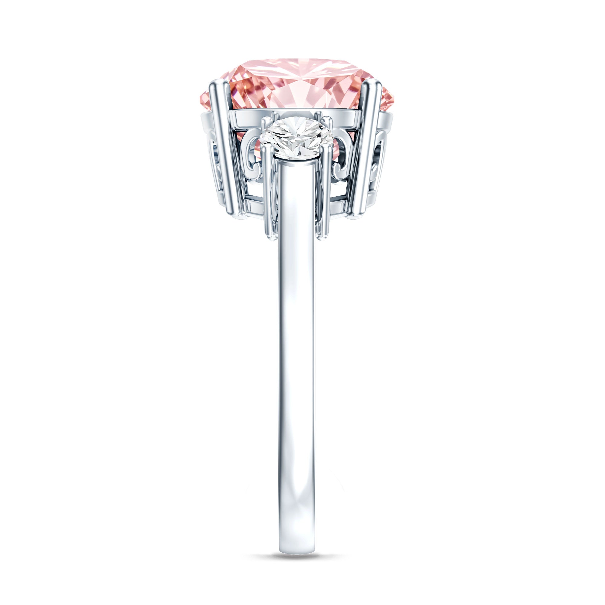 Rosec Jewels-IGI Certified 4 Carat Round Lab Created Pink and White Diamond Trilogy Engagement Ring