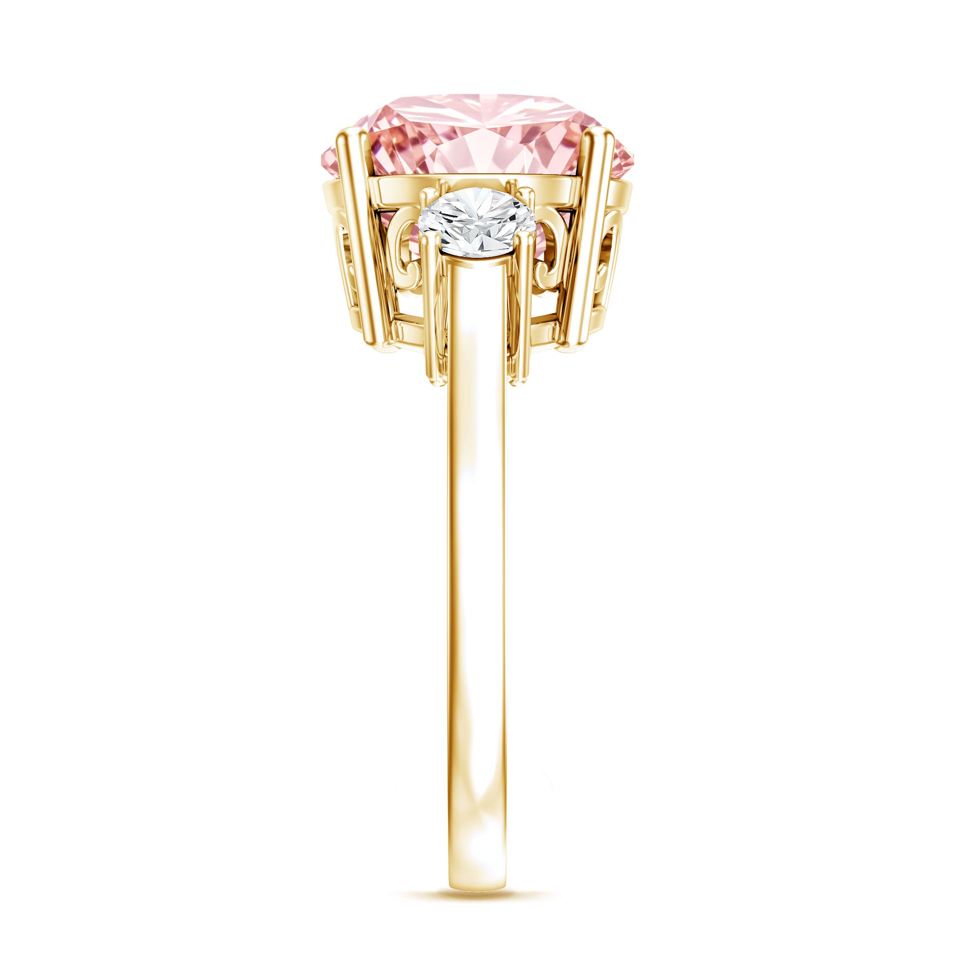 Rosec Jewels-IGI Certified 4 Carat Round Lab Created Pink and White Diamond Trilogy Engagement Ring