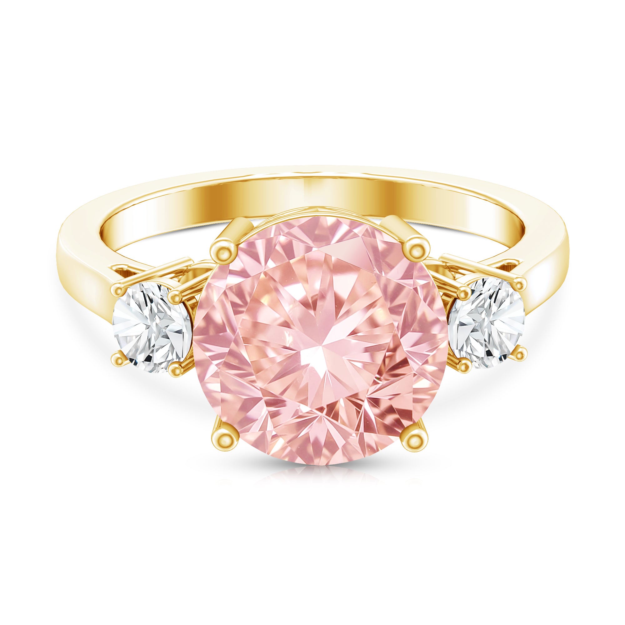 Rosec Jewels-IGI Certified 4 Carat Round Lab Created Pink and White Diamond Trilogy Engagement Ring