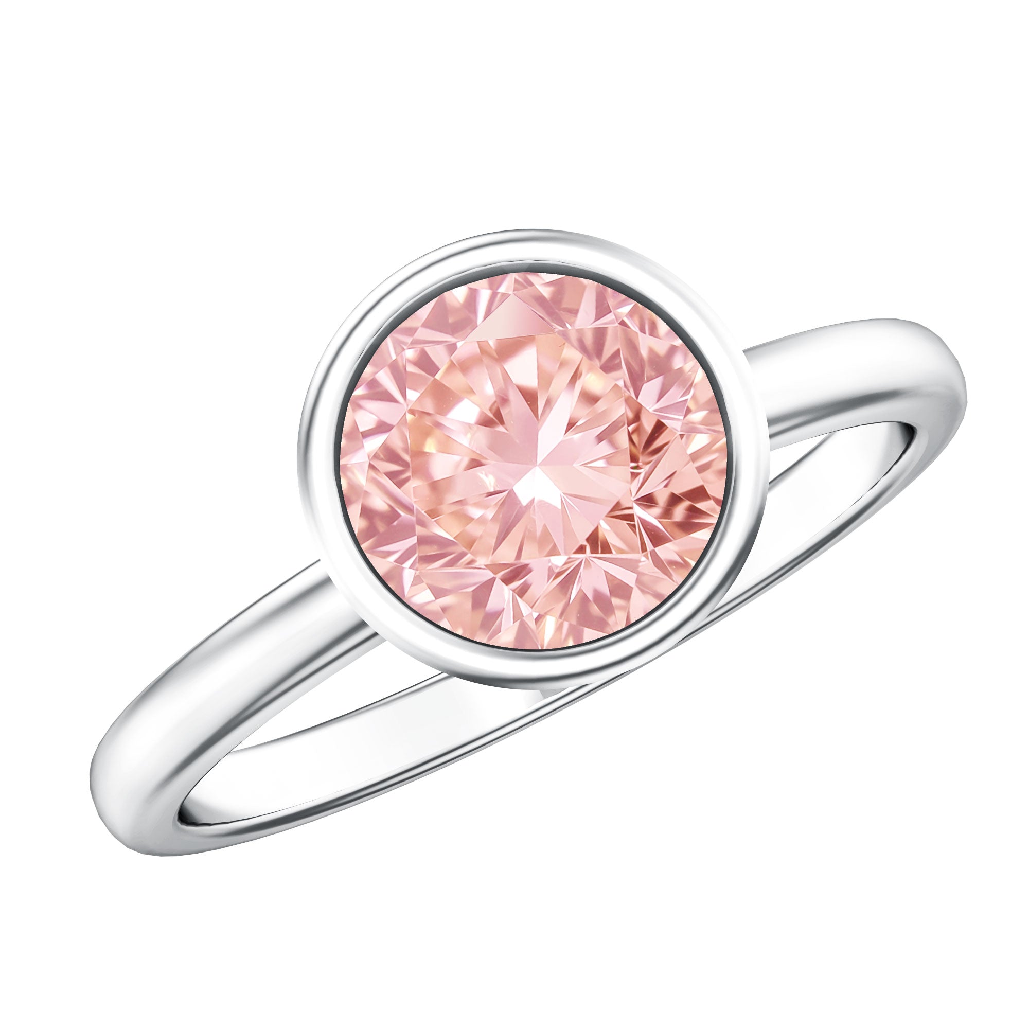 IGI Certified Lab Grown Pink Diamond 3 Carat Round Engagement Ring in Bezel Setting Fancy Pink - VS1 - Rosec Jewels