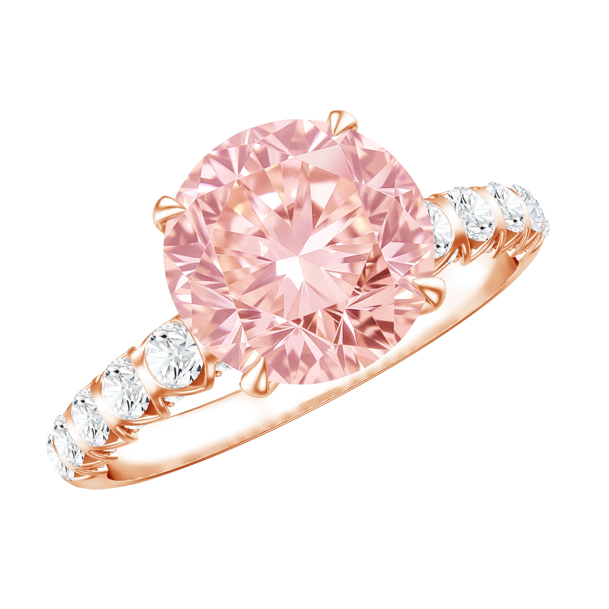 Rosec Jewels-Round 3 Carat Lab Pink Diamond Side Stone Engagement Ring with IGI Certificate