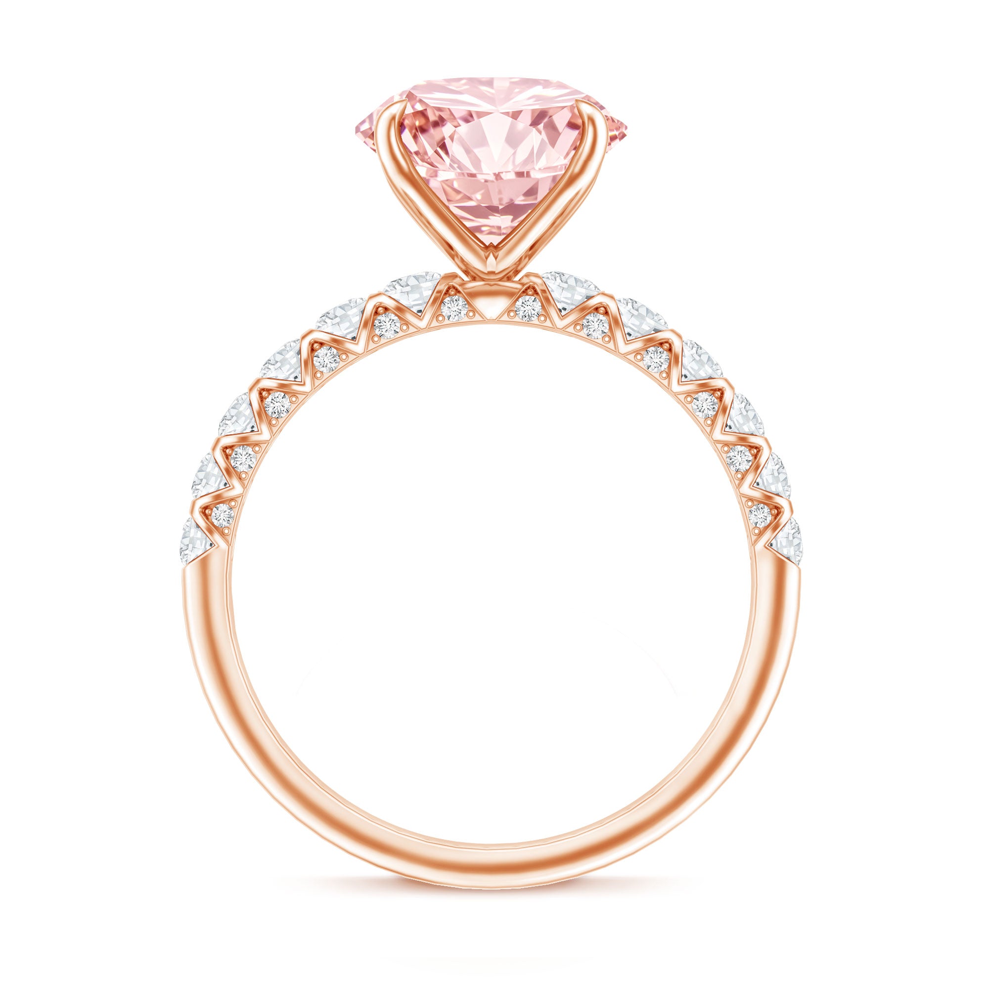 Rosec Jewels-Round 3 Carat Lab Pink Diamond Side Stone Engagement Ring with IGI Certificate
