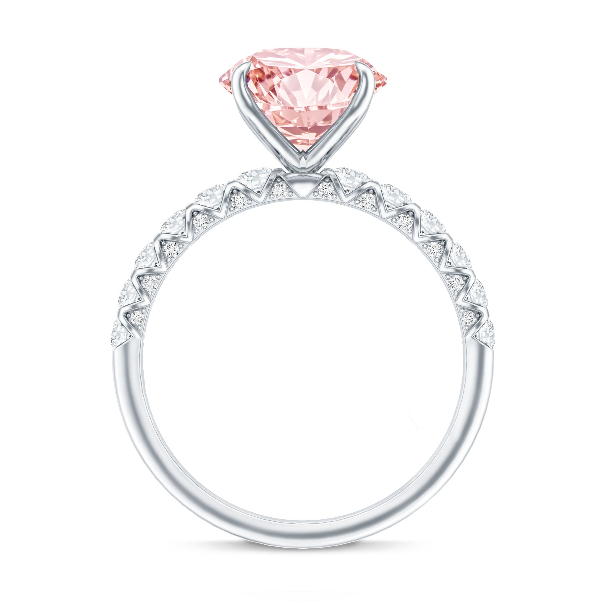 Rosec Jewels-Round 3 Carat Lab Pink Diamond Side Stone Engagement Ring with IGI Certificate
