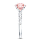 Rosec Jewels-Round 3 Carat Lab Pink Diamond Side Stone Engagement Ring with IGI Certificate