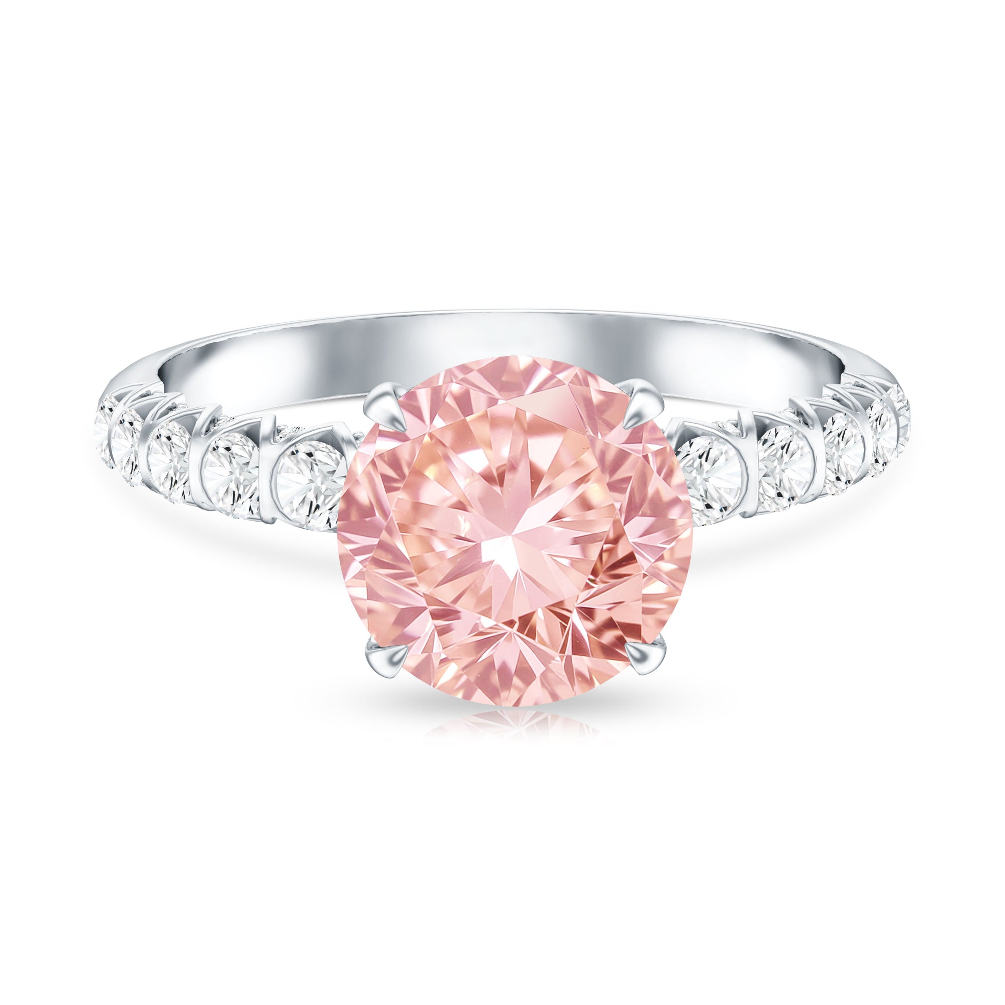 Rosec Jewels-Round 3 Carat Lab Pink Diamond Side Stone Engagement Ring with IGI Certificate